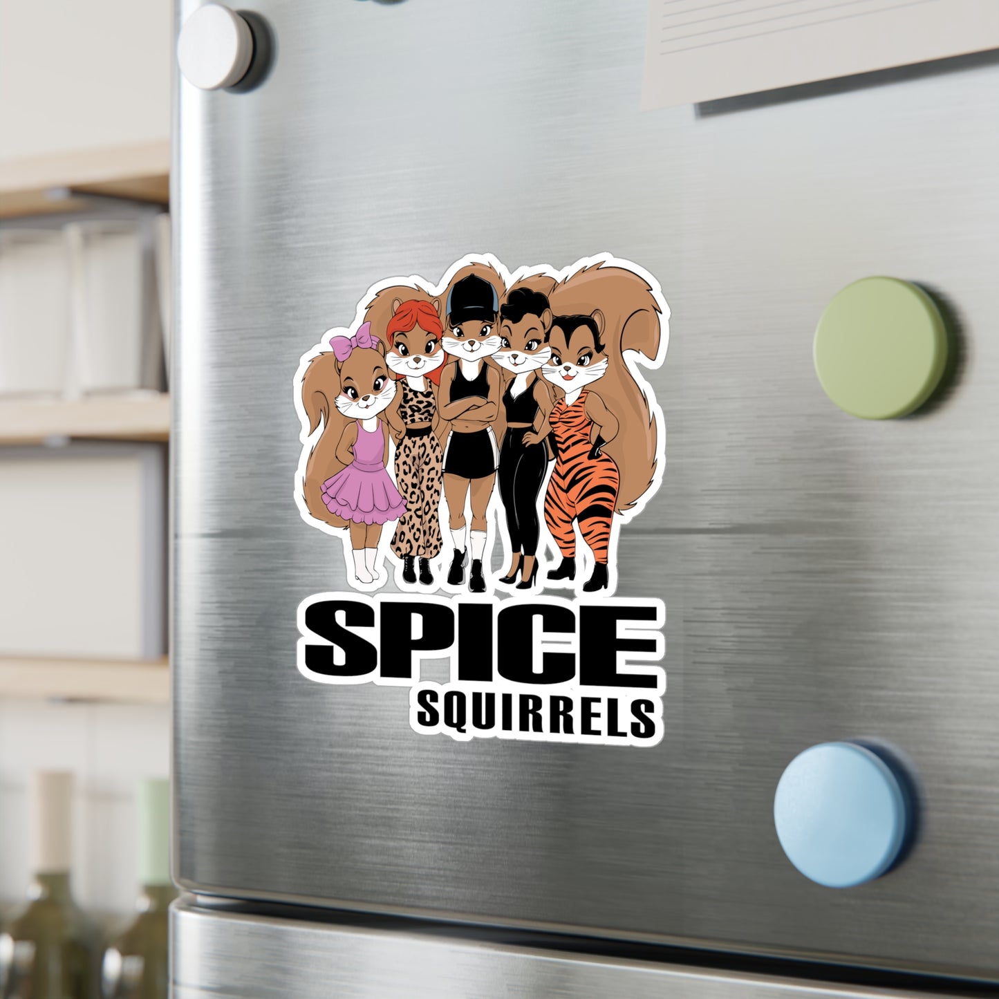 Spice Squirrels Vinyl Sticker Kiss-Cut Vinyl Decals with Funny 90's Pop Group Parody Squirrel Design