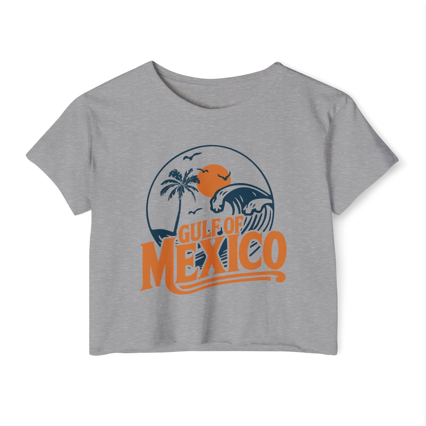Gulf of Mexico Women's Crop Top, Retro Travel Destination Summer Cropped Tee, Beachwear Vacation T-shirt
