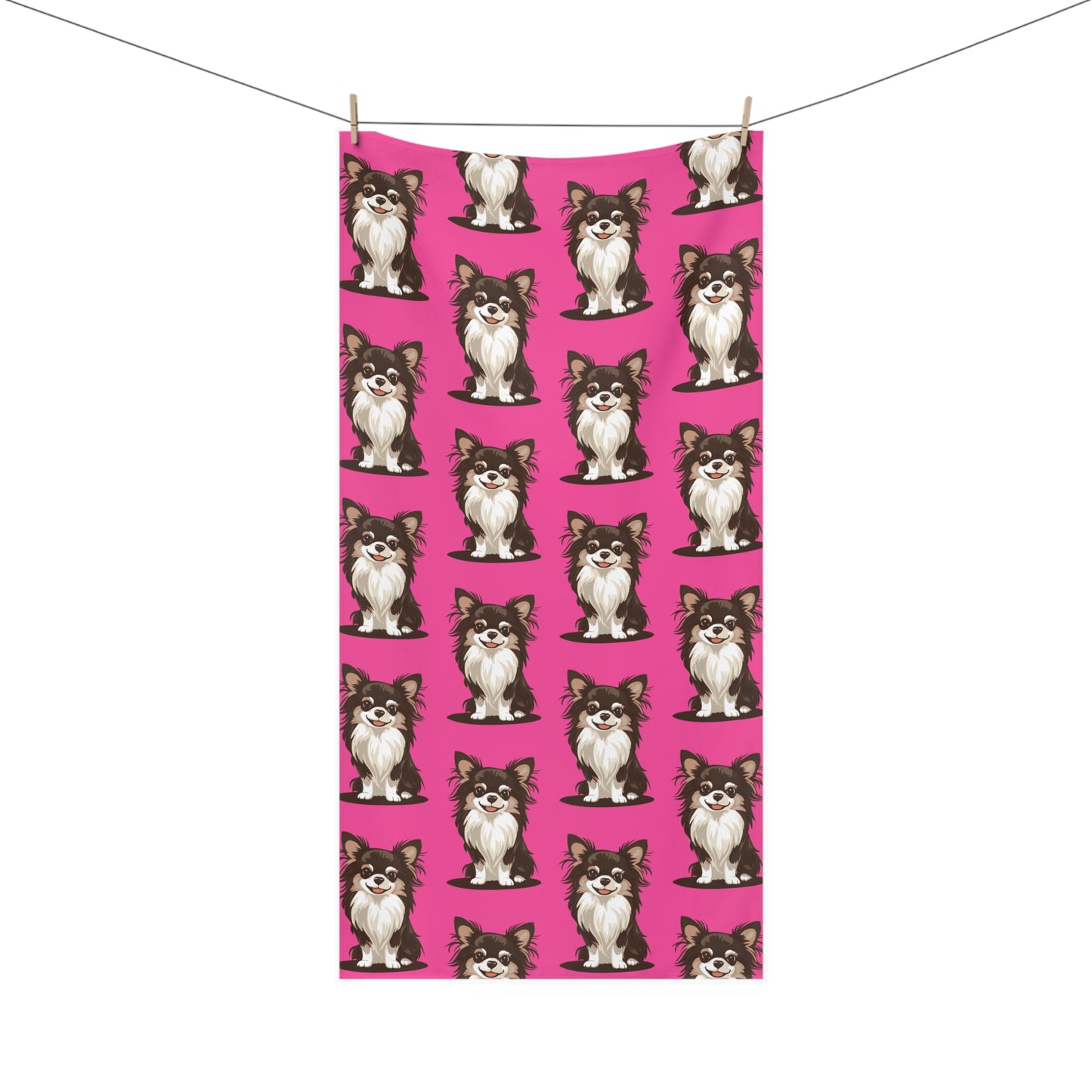 Long Haired Chihuahua Dog Pet Hot Pink Mink-Cotton Beach Towel Bath Towel with Chihuahuas Print 30"x60" Towels