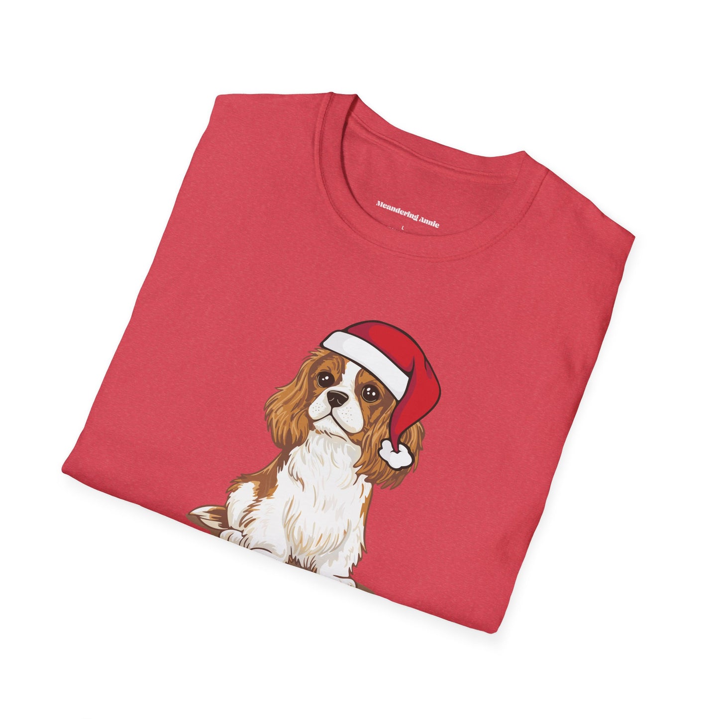 Christmas Blenheim Cavalier King Charles Spaniel Dog T-Shirt, Festive Holiday Xmas Pet Puppy Dogs In Santa Hat Cotton Tee Shirts
