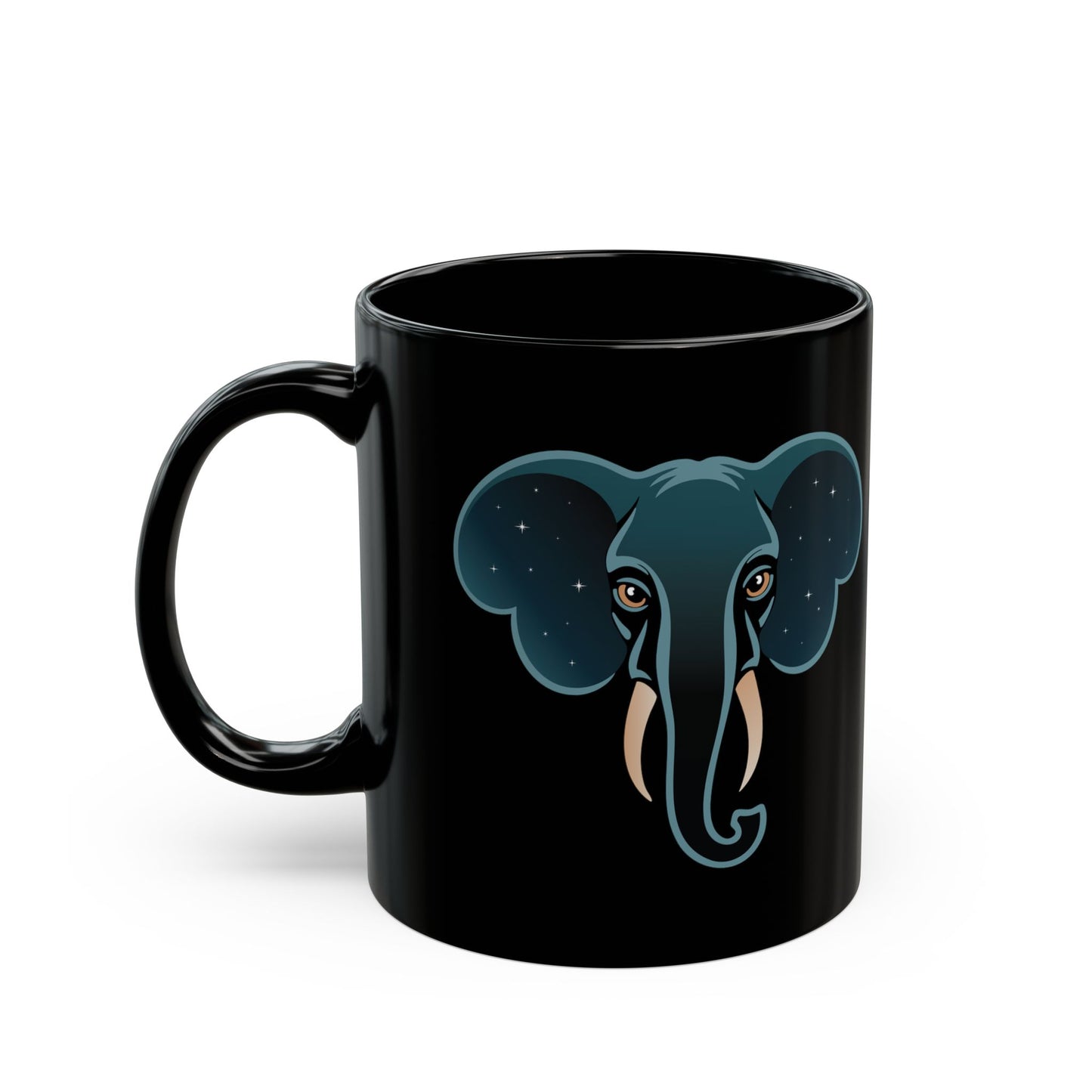 Starry Elephant Black Mug | Celestial Stars Elephants Ceramic Coffee Cup, Black Drinkware Tea Mugs 11 Ounce