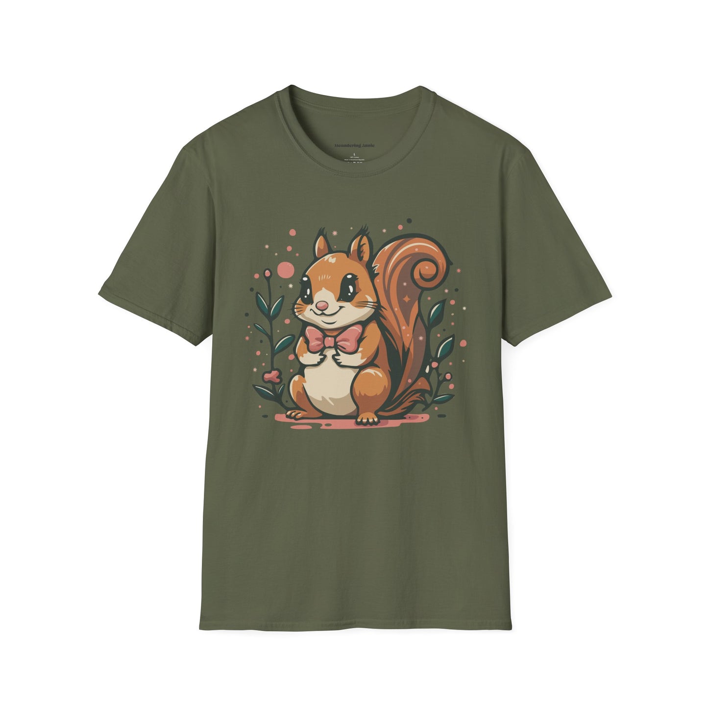 Woodland Squirrel Soft Style T-Shirt - Cute Squirrel with Bowtie and Flowers on Soft Unisex Tee