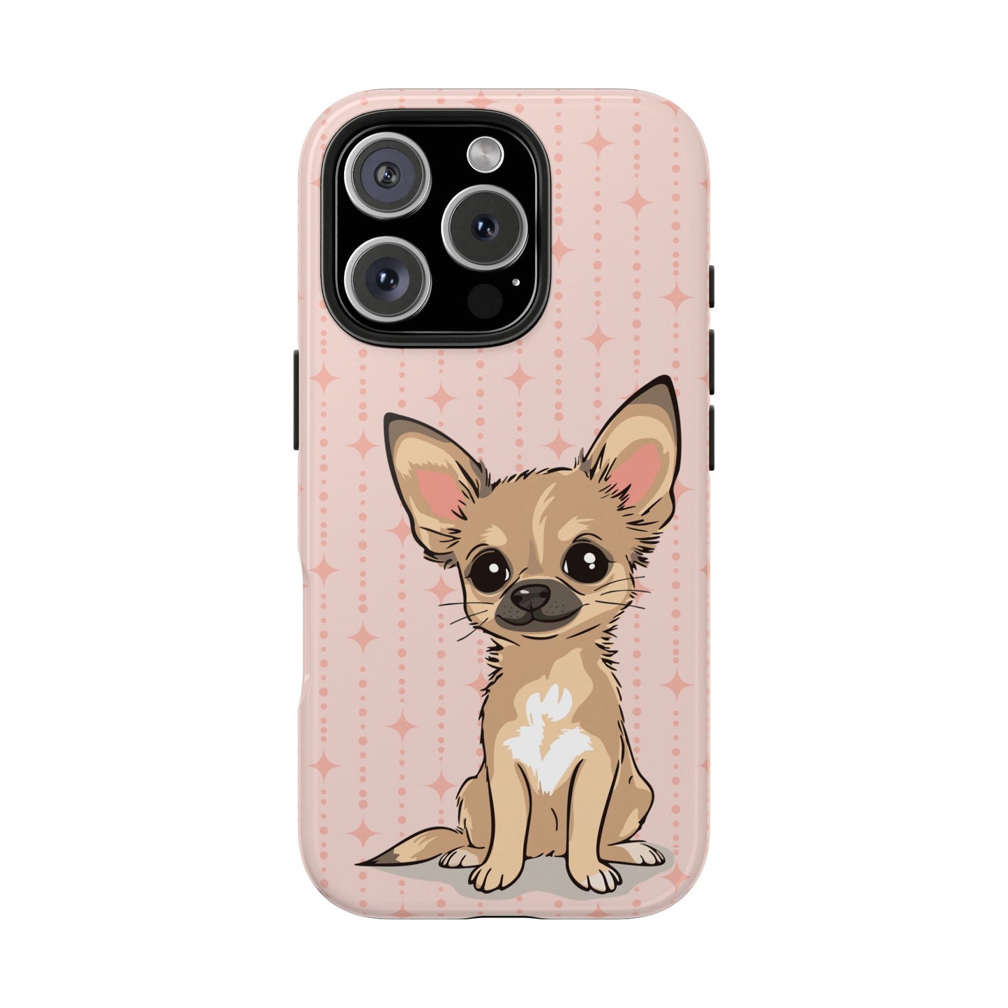 Tan Chihuahua Puppy Dog Phone Case, Tough Phone Cases Pet Dogs Retro Pink Pattern