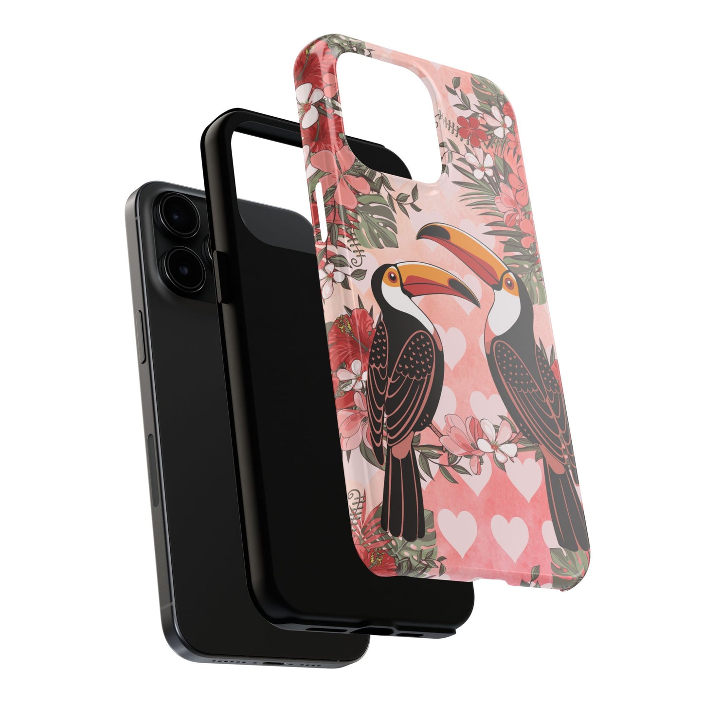 Toucan Tropical Love Birds Phone Case | Tropic Toucans Floral Hearts Art Cell Phone Cases
