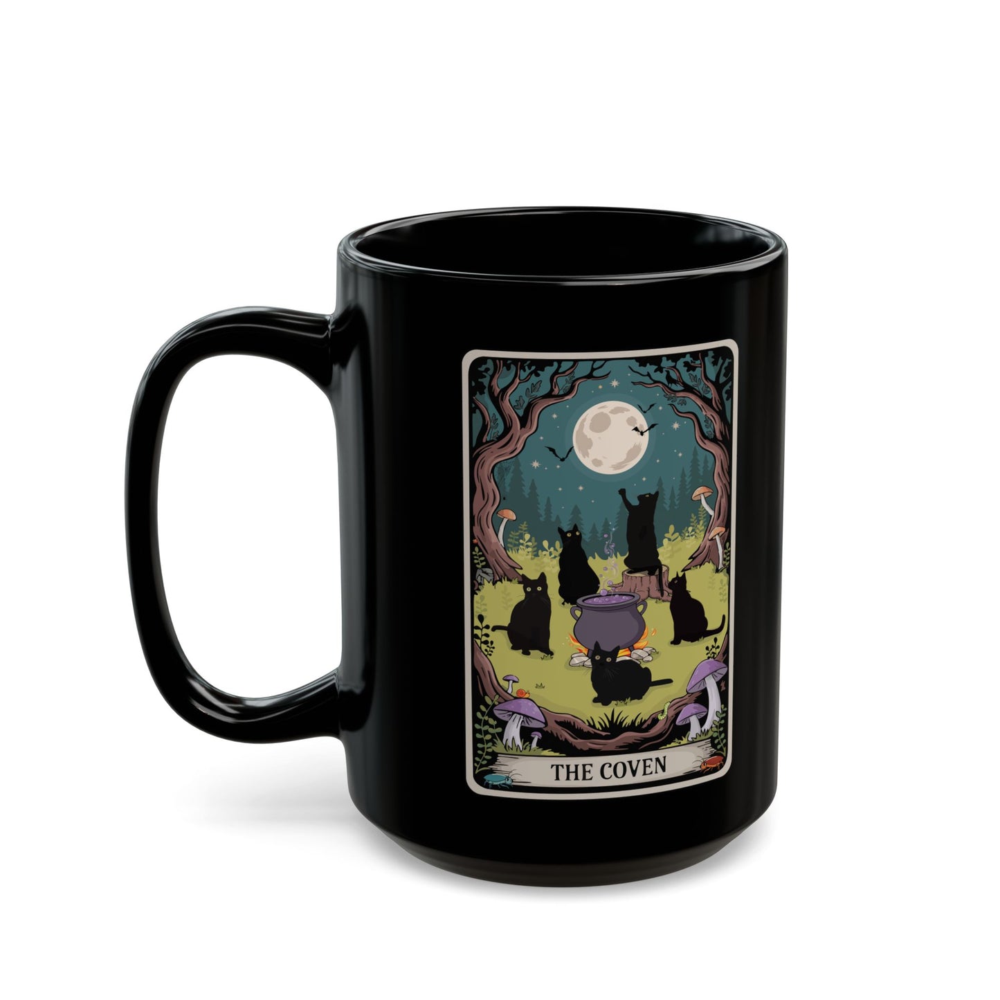 Ceramic Mug, The Coven Tarot Card Artwork, Black Cat Coffee Cup, Witchy Cats Drinkware, Halloween Witch Decor, Gothic Cauldron Tea Mugs