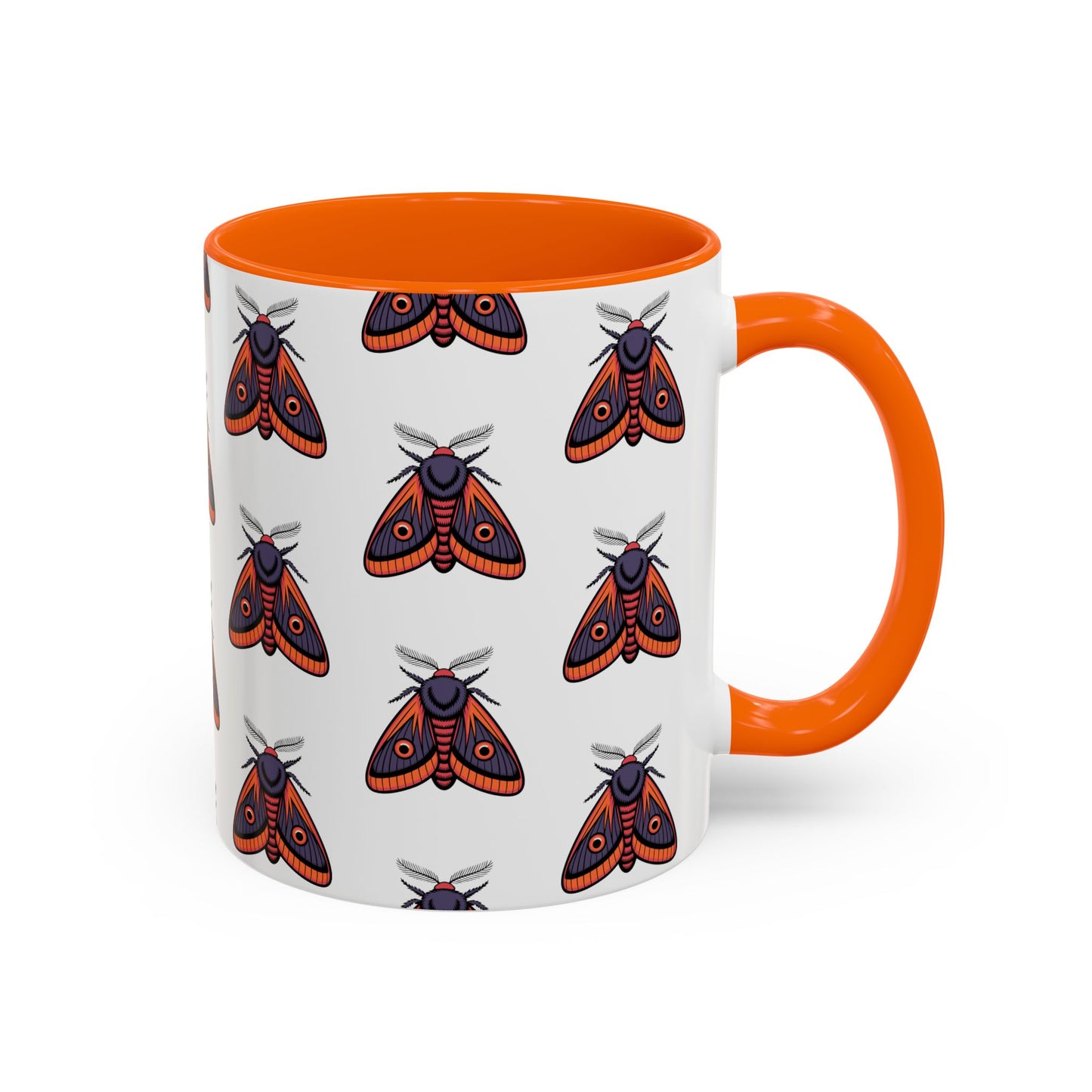Moth Pattern Mug | 11oz Orange & Purple Insects Moths Ceramic Coffee Mugs, Bugs Nature Tea Cups Drinkware