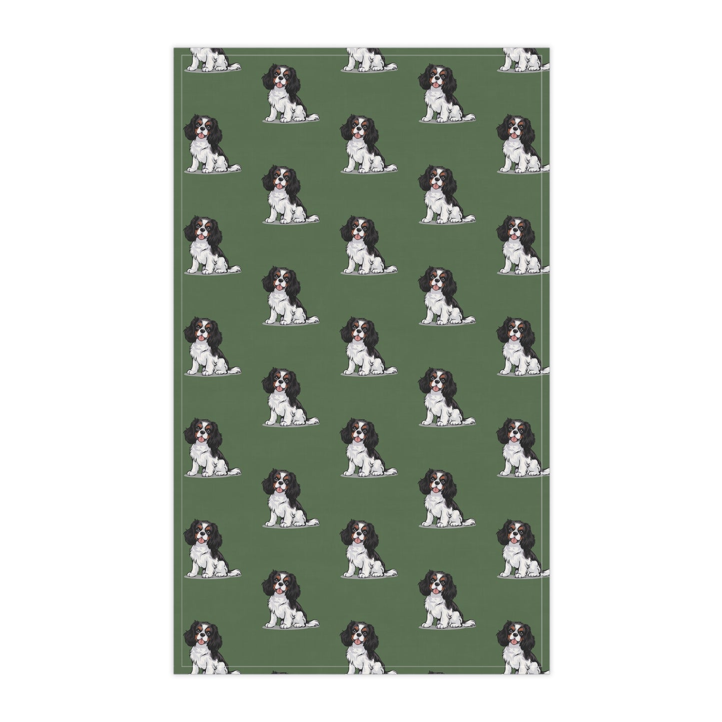 Green Cavalier King Charles Puppy Dog Tea Towel, Kitchen Hand Towels Decor Gifts, Home Accessories, Dogs Owner Gift