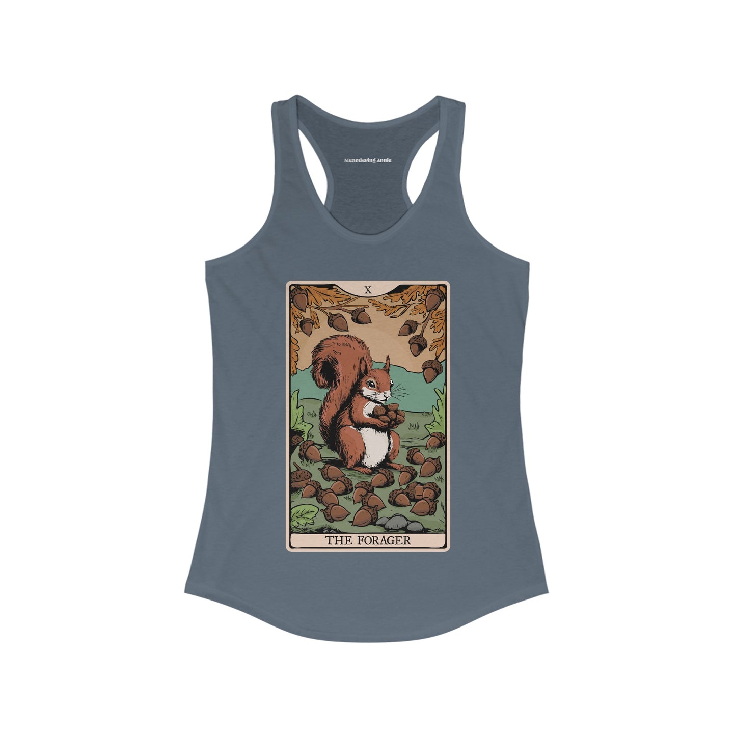 The Forager Squirrel Tarot Card Women's Racerback Tank Top with Nut Foraging Squirrel Tarot Card Print