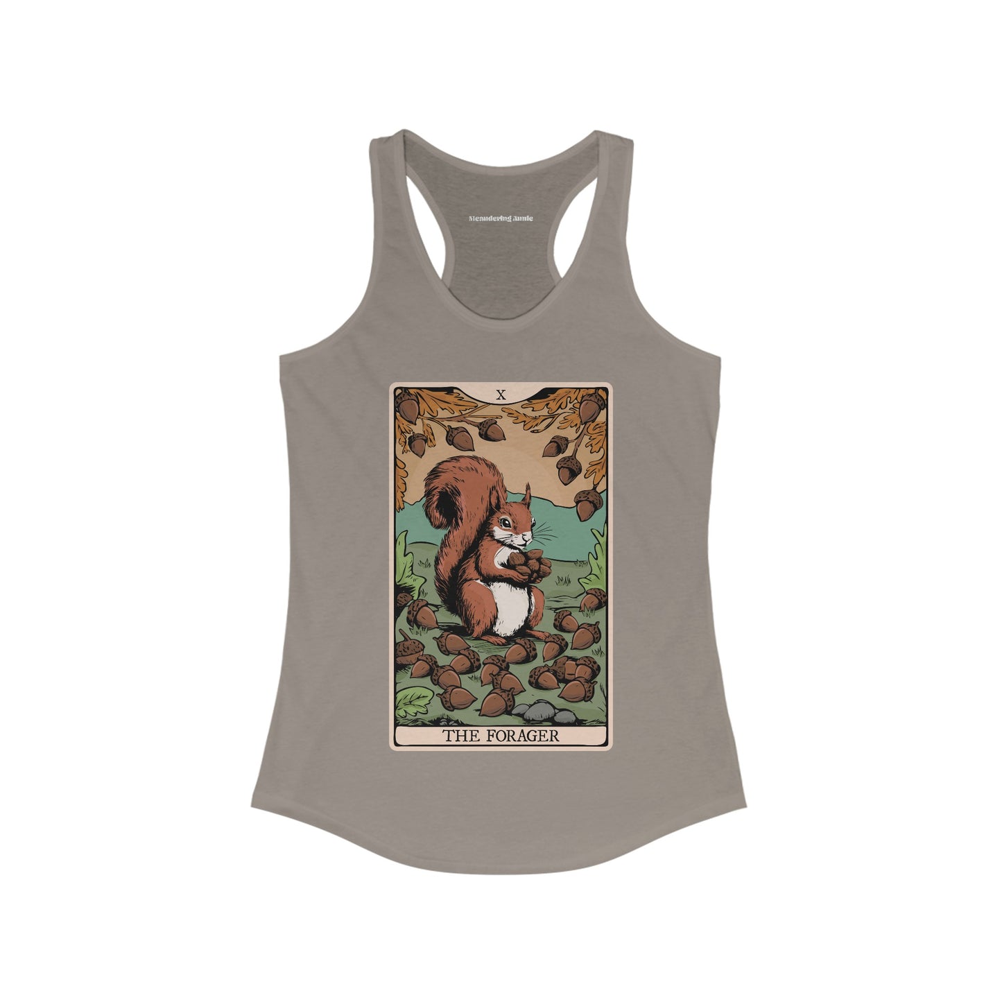 The Forager Squirrel Tarot Card Women's Racerback Tank Top with Nut Foraging Squirrel Tarot Card Print