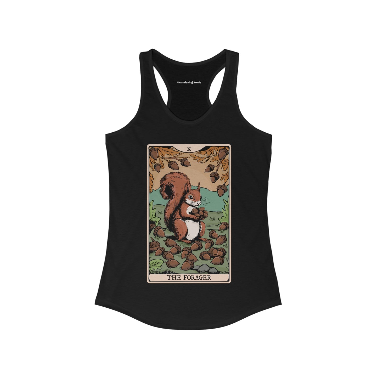 The Forager Squirrel Tarot Card Women's Racerback Tank Top with Nut Foraging Squirrel Tarot Card Print