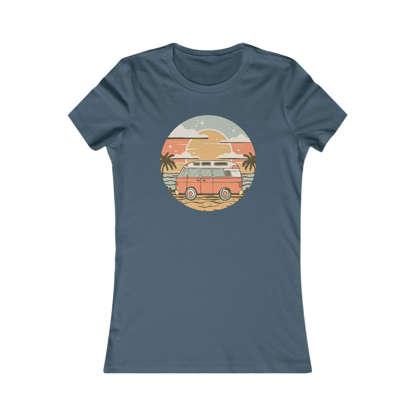 Vintage Van Dreams Nomad Campervan Women's Fitted T-shirt, Retor Vanlife Camping Tee, Coastal Beach California Travel Tees