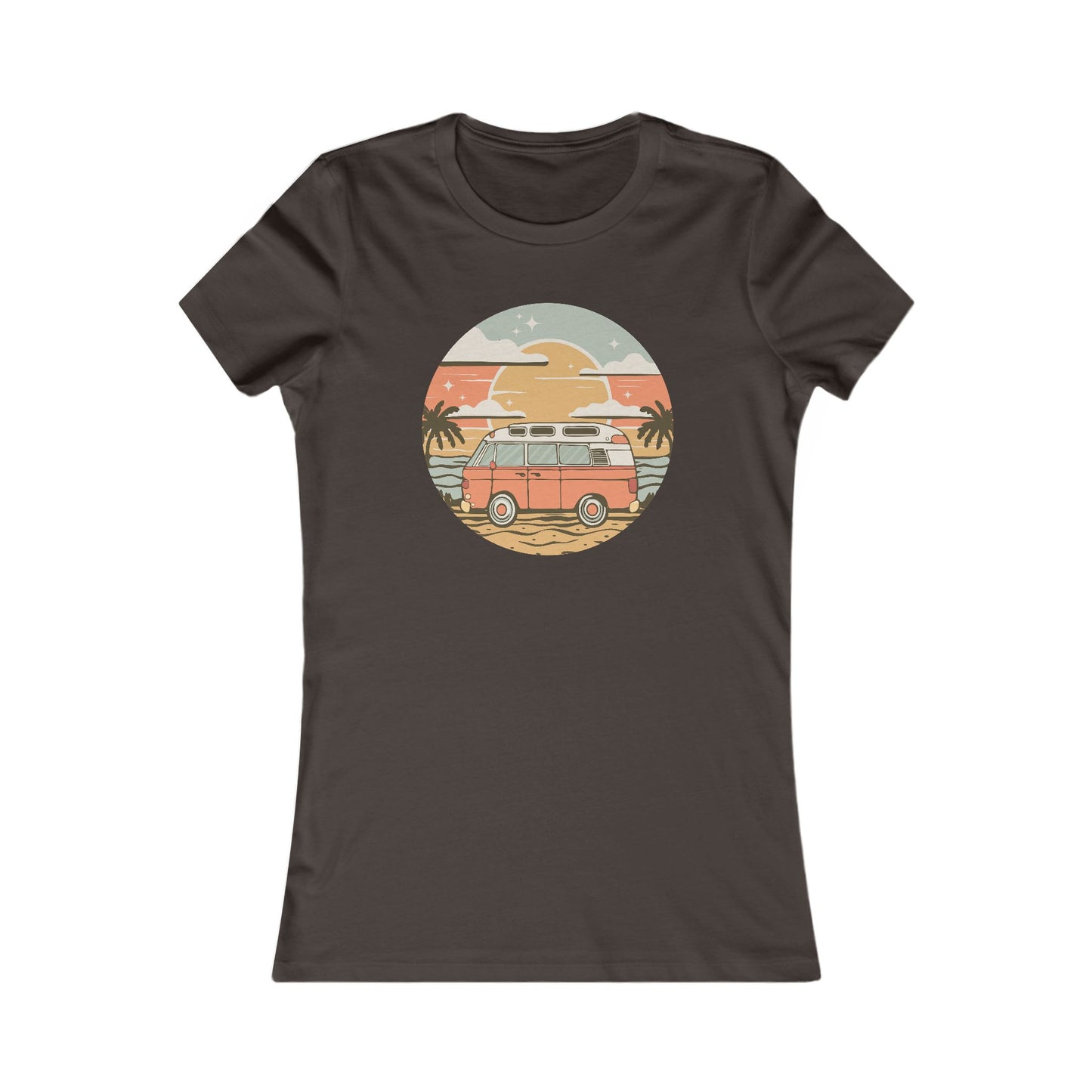Vintage Van Dreams Nomad Campervan Women's Fitted T-shirt, Retor Vanlife Camping Tee, Coastal Beach California Travel Tees