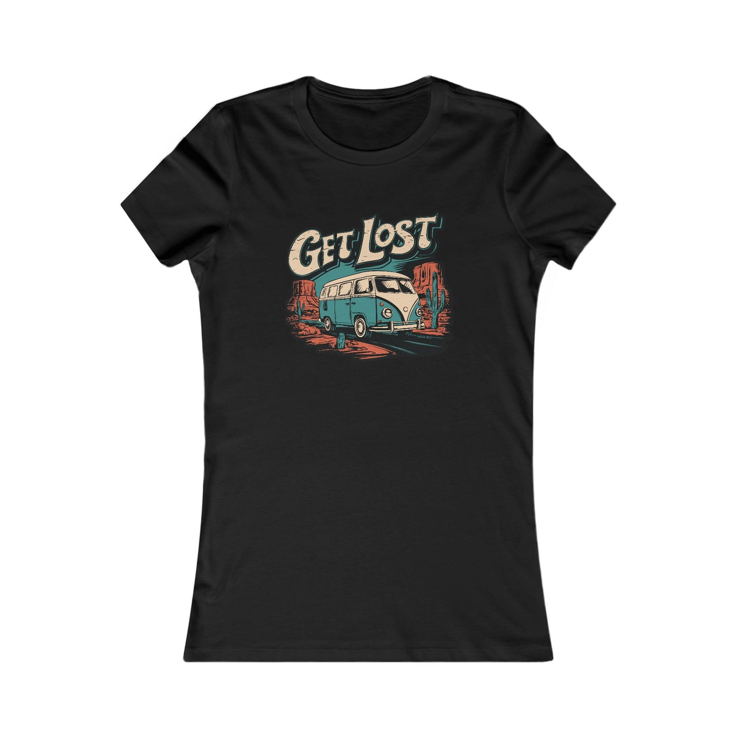 Get Lost Vintage Van Women's Fitted T-shirt - Vanlife Utah Arizona Desert Roadtrip Ladies Tee Travel Nomad T-shirts