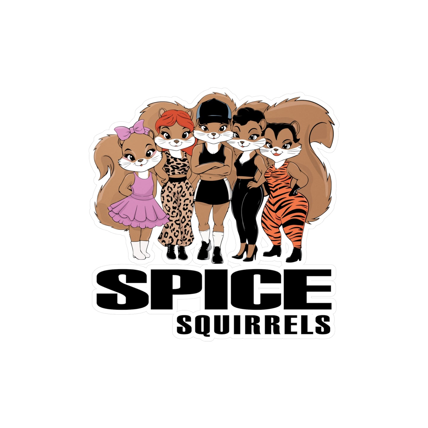 Spice Squirrels Vinyl Sticker Kiss-Cut Vinyl Decals with Funny 90's Pop Group Parody Squirrel Design