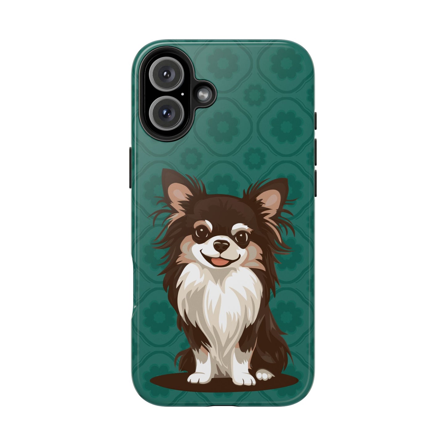 Long Haired Chihuahua Dog Phone Case, Tough Phone Cases Pet Dogs Teal Pattern