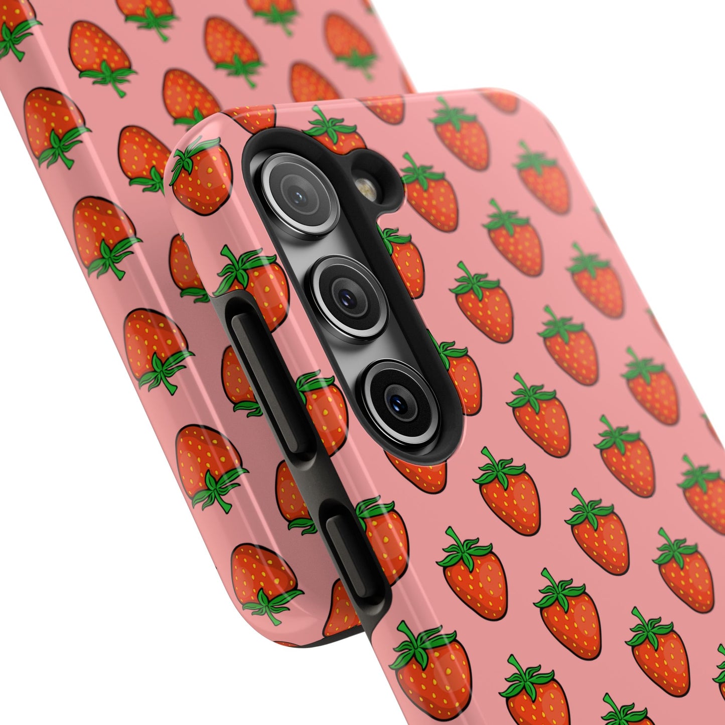 Strawberry Pattern Tough Phone Case, Cute Pink Berry Fruit Strawberries Design Cell Phone Cases