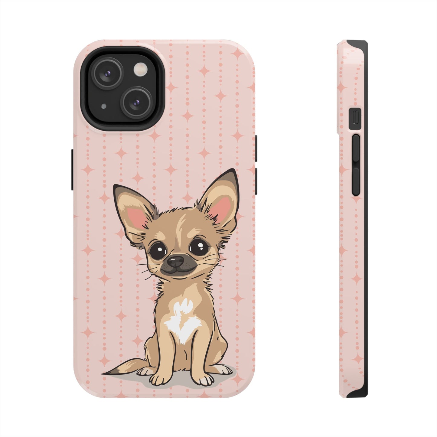 Tan Chihuahua Puppy Dog Phone Case, Tough Phone Cases Pet Dogs Retro Pink Pattern