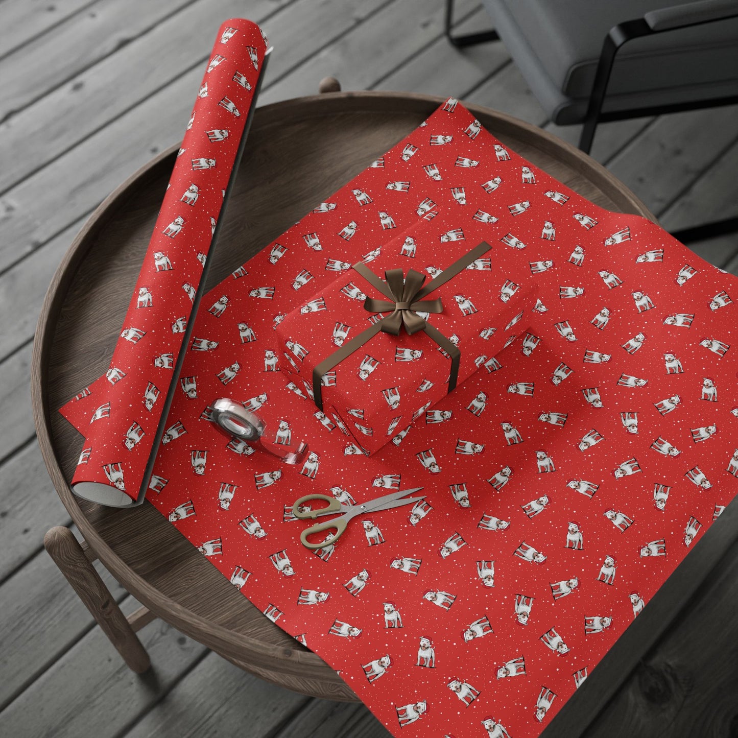 Christmas Pitbull Wrapping Paper - Holiday Gift Wrap Papers, Pit Bull Terrier Dog Owner Gifting Supplies, Santa Pittie Dogs Red Pattern