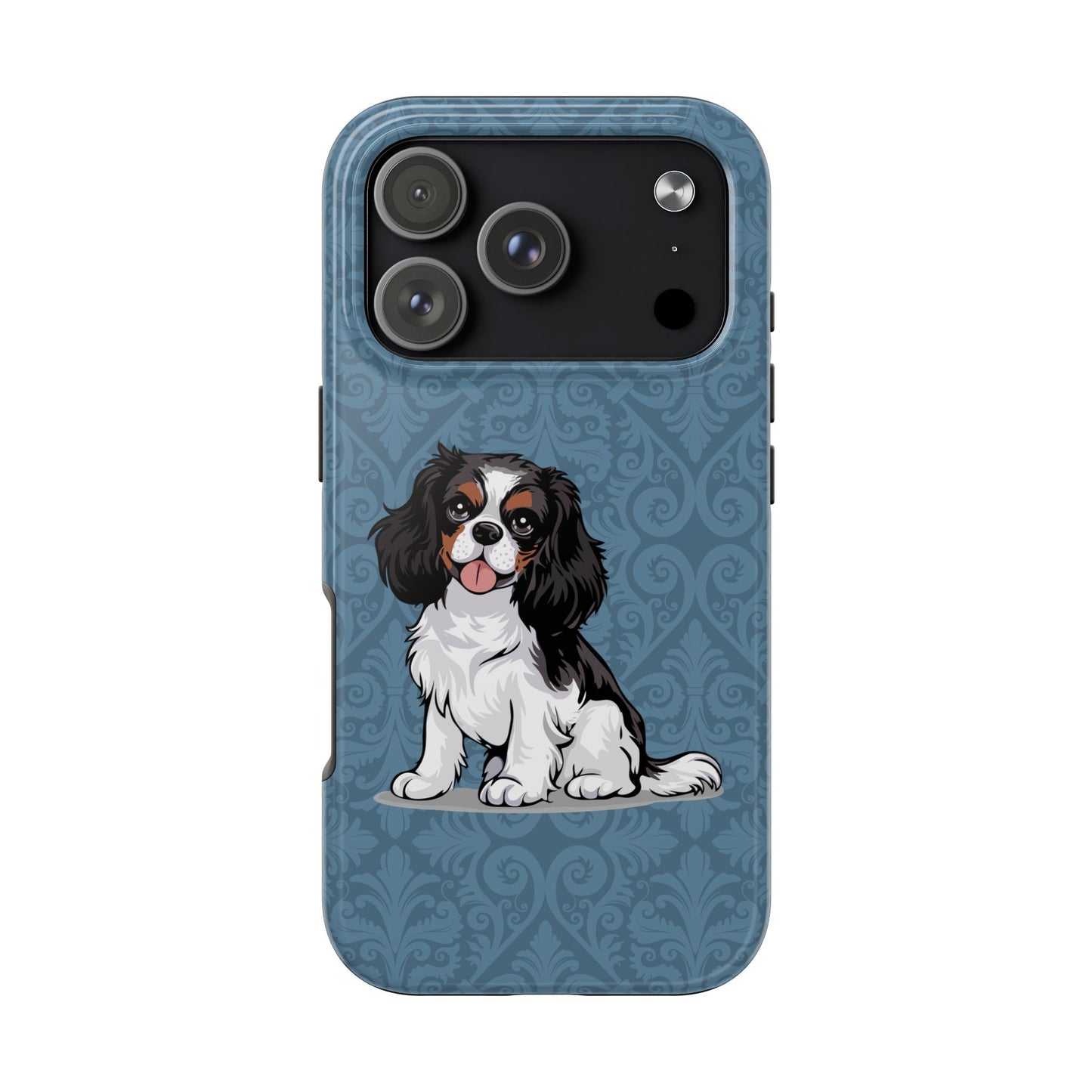 Tricolor Cavalier King Charles Spaniel Dog Phone Case, Tough Phone Cases Pet Dogs Blue Pattern