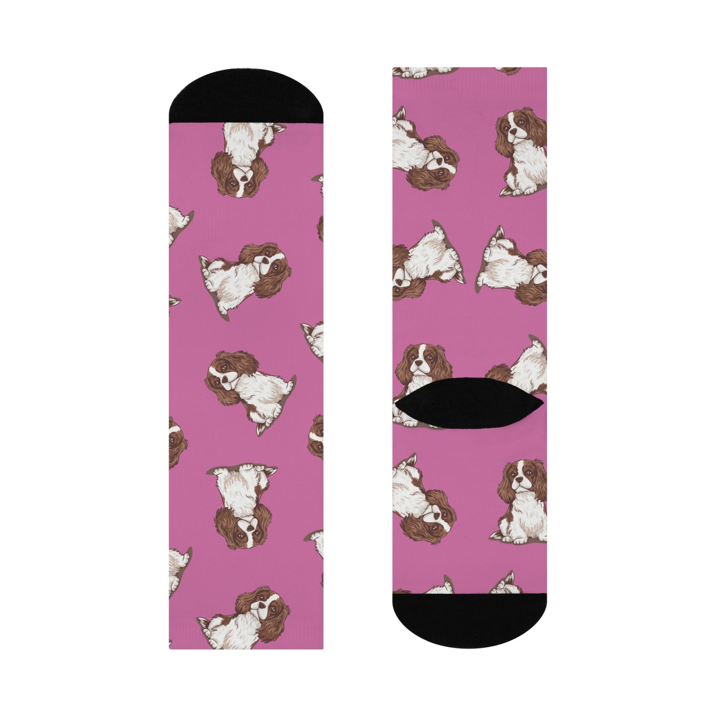 Blenheim Cavalier King Charles Spaniel Dog Pattern Pink Cushioned Crew Socks with Pet Dogs Cavalier Puppy Print