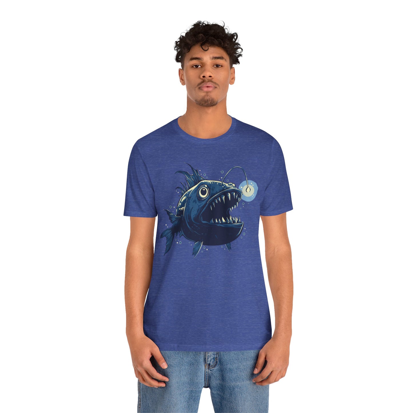 Deep Sea Anglerfish T-shirt, Ocean Life Angler Fish Bioluminescent Lure Tee - Short Sleeve Cotton Tees Mens Womens Unisex