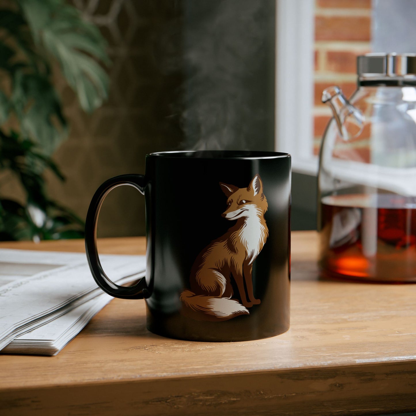 Little Fox Black Ceramic Coffee Mug 11oz with Animal Foxes Print