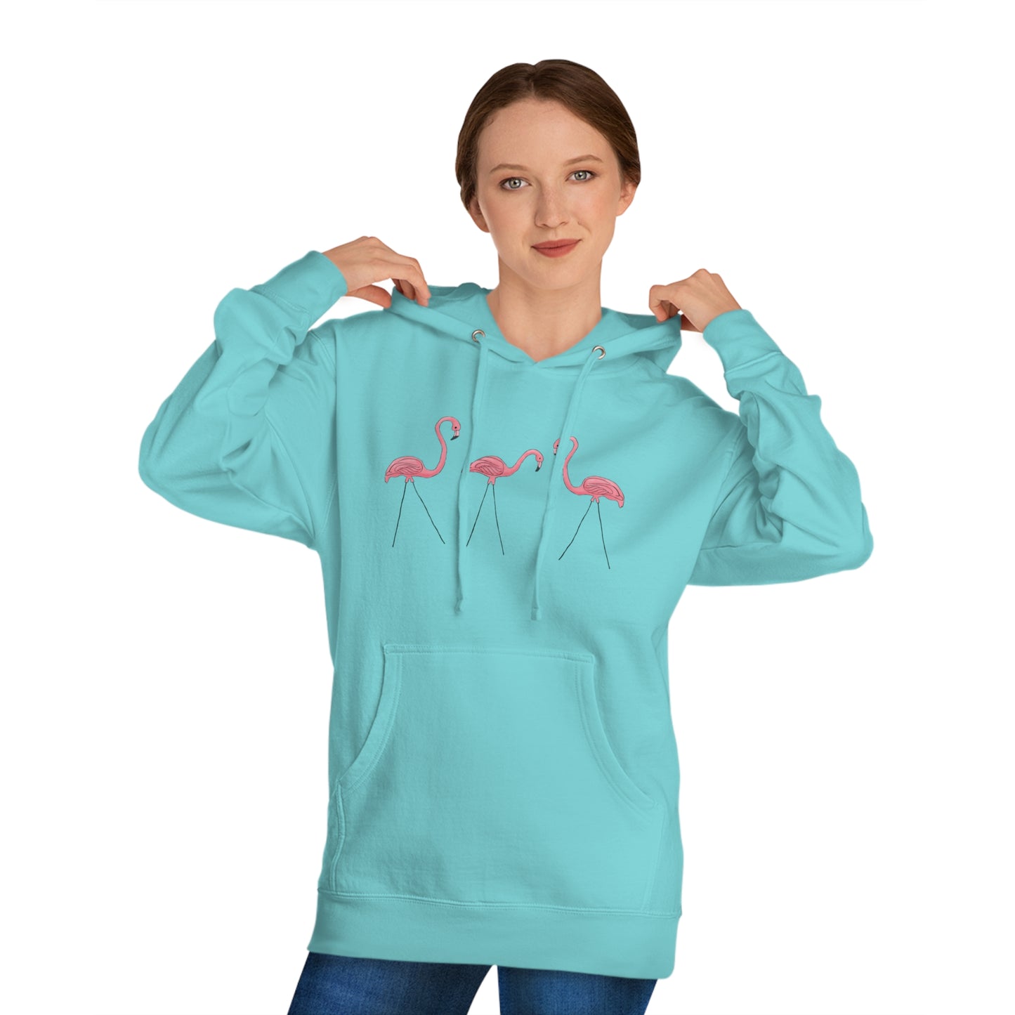 Pink Plastic Flamingos Hoodie Unisex Pullover Hooded Sweatshirt with Lawn Flamingo Design