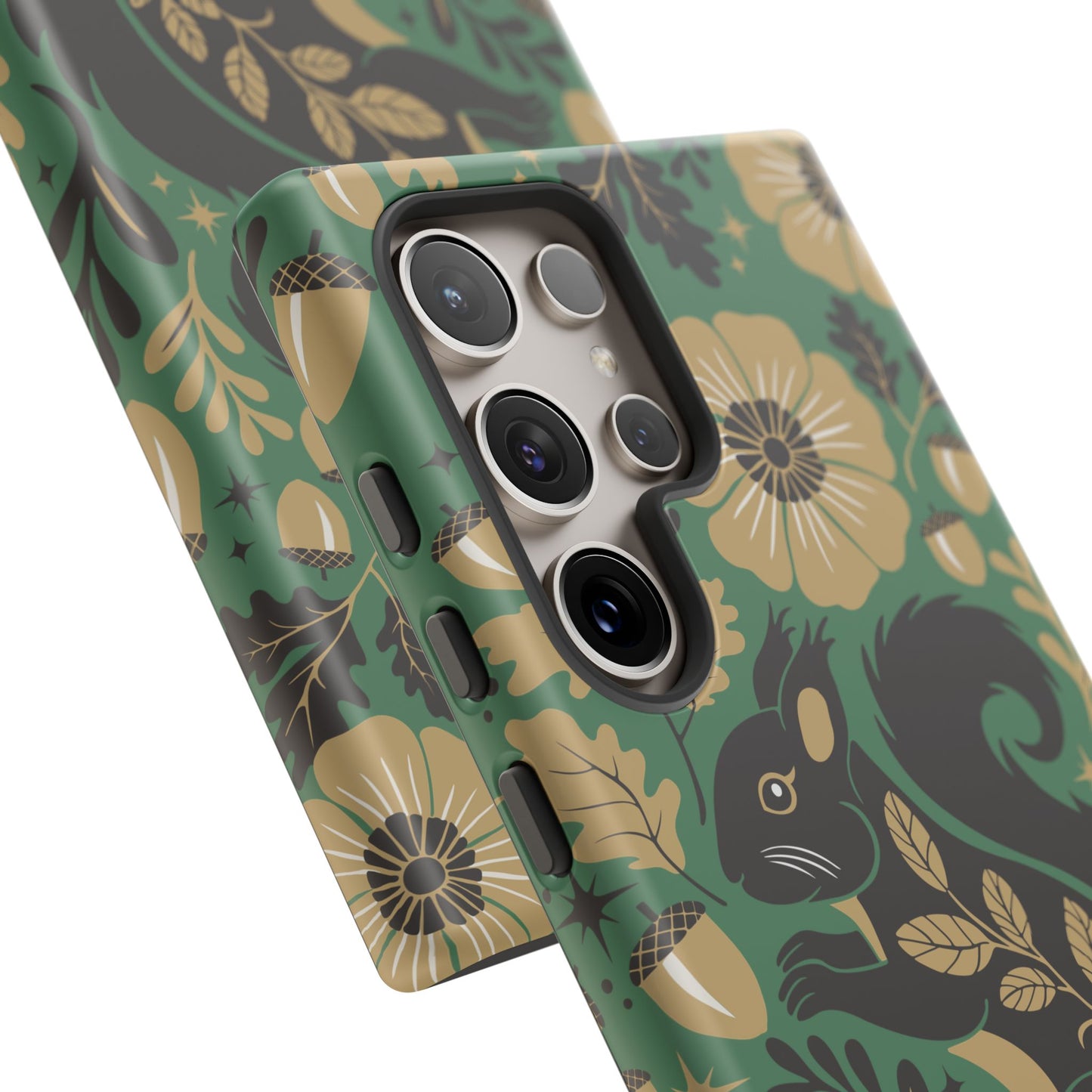 Green Squirrel Floral Pattern Cell Phone Case | Botanical Folk Art Acorn Leaves Design, Iphone Google Pixel Samsung Cases Matte Finish