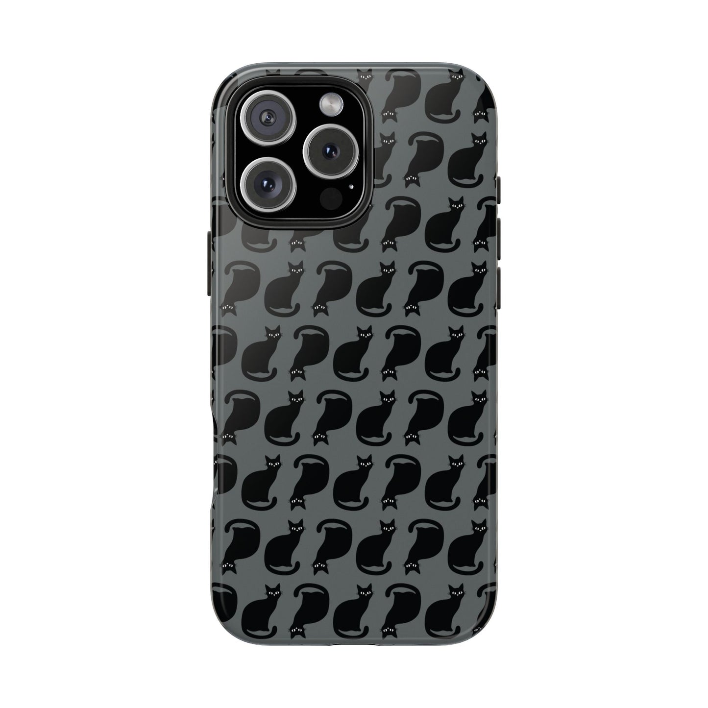 Black Cat Silhouette Pattern Cell Phone Case, Dark Gray Goth Kitty Tough Phone Case