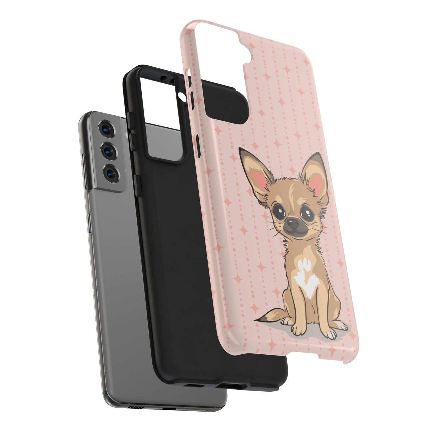 Tan Chihuahua Puppy Dog Phone Case, Tough Phone Cases Pet Dogs Retro Pink Pattern