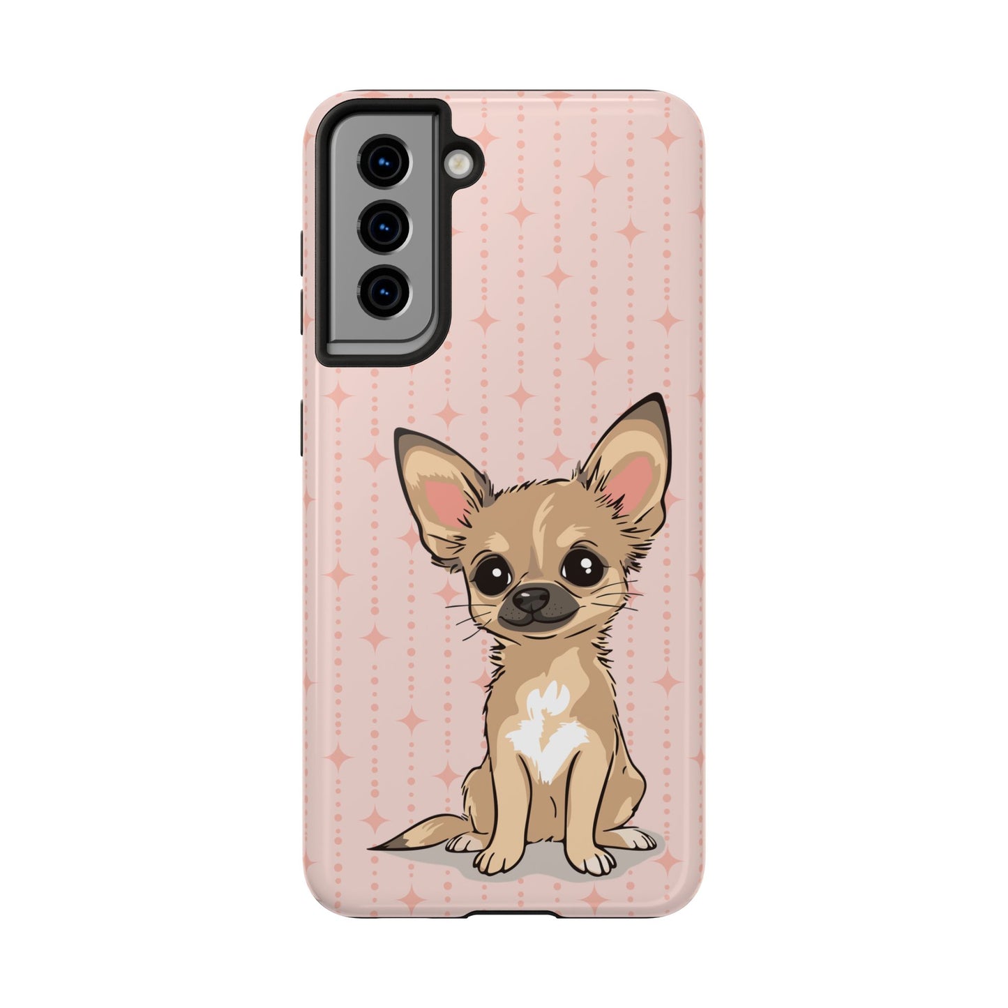 Tan Chihuahua Puppy Dog Phone Case, Tough Phone Cases Pet Dogs Retro Pink Pattern