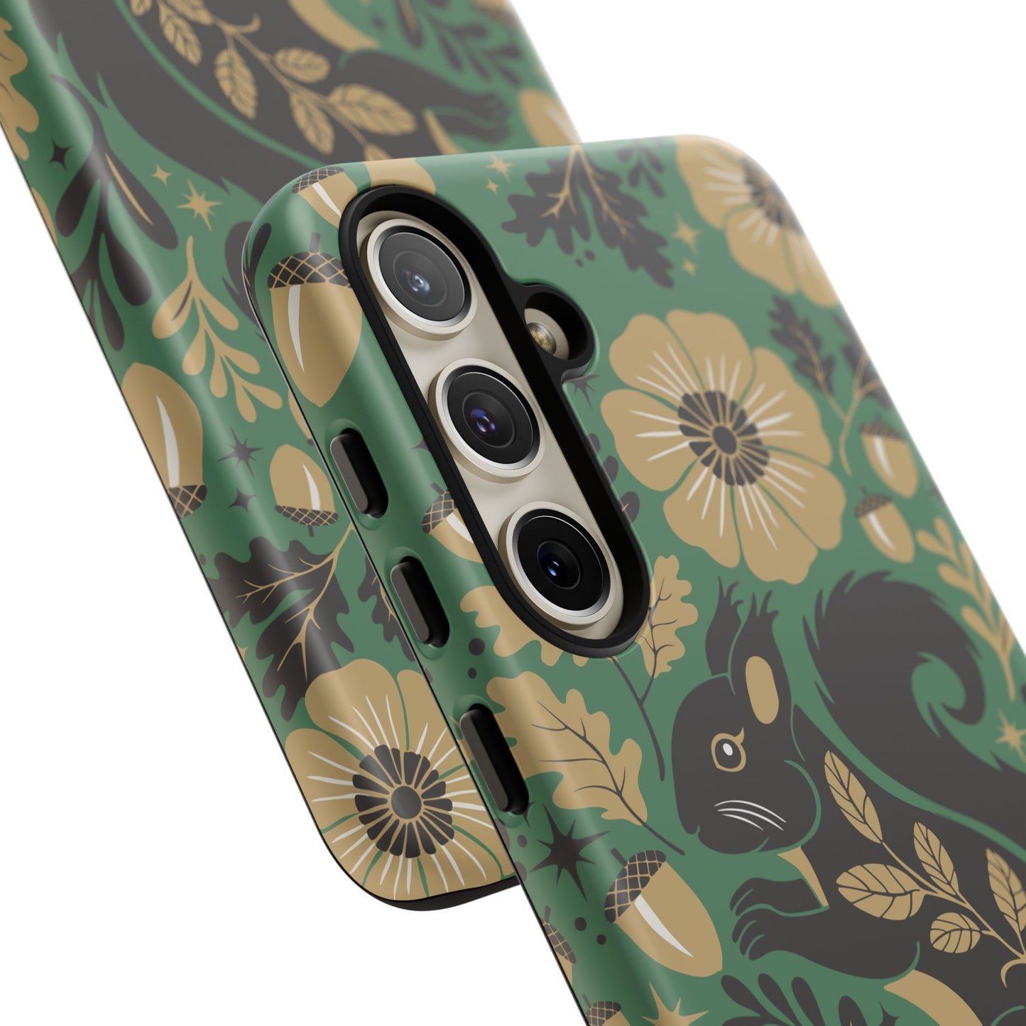 Green Squirrel Floral Pattern Cell Phone Case | Botanical Folk Art Acorn Leaves Design, Iphone Google Pixel Samsung Cases Matte Finish