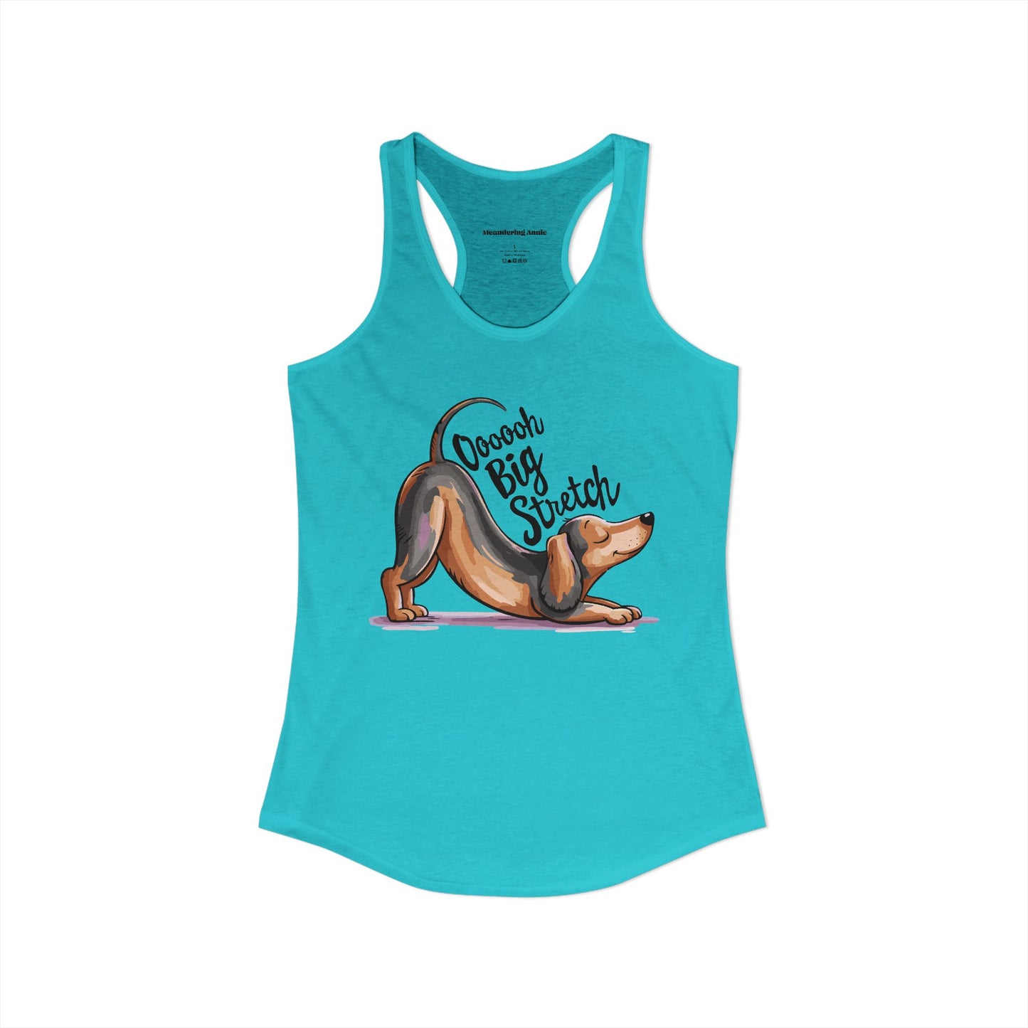 Dachshund Stretching Downward Dog "Ooooh Big Stretch" Women's Racerback Tank Top, Yoga Pup Wiener Dogs Funny Shirts