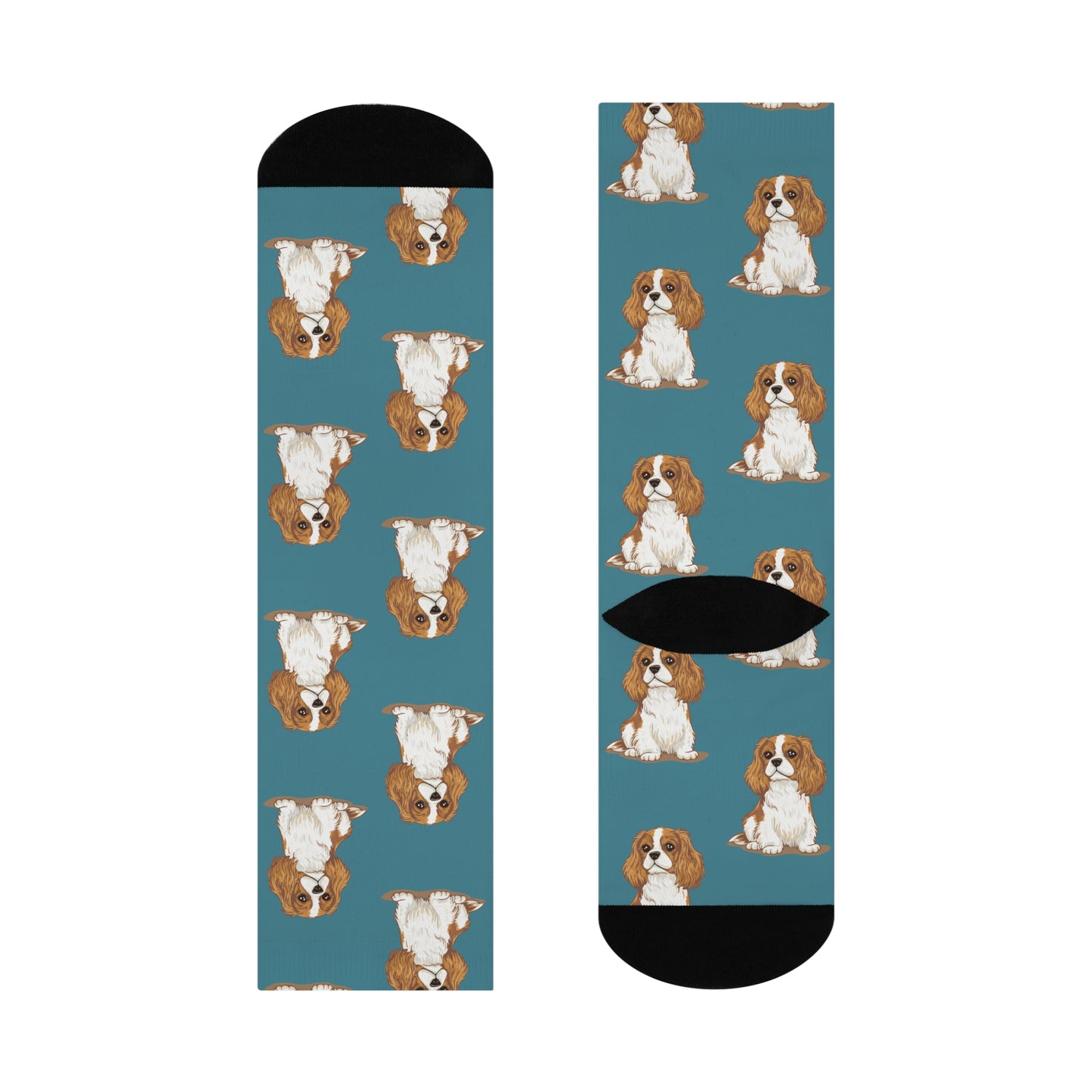Blenheim Cavalier King Charles Spaniel Dog Socks, Cavalier Spaniels Novelty Cushioned Crew Socks, Pet Dogs Cavaliers Puppy Print