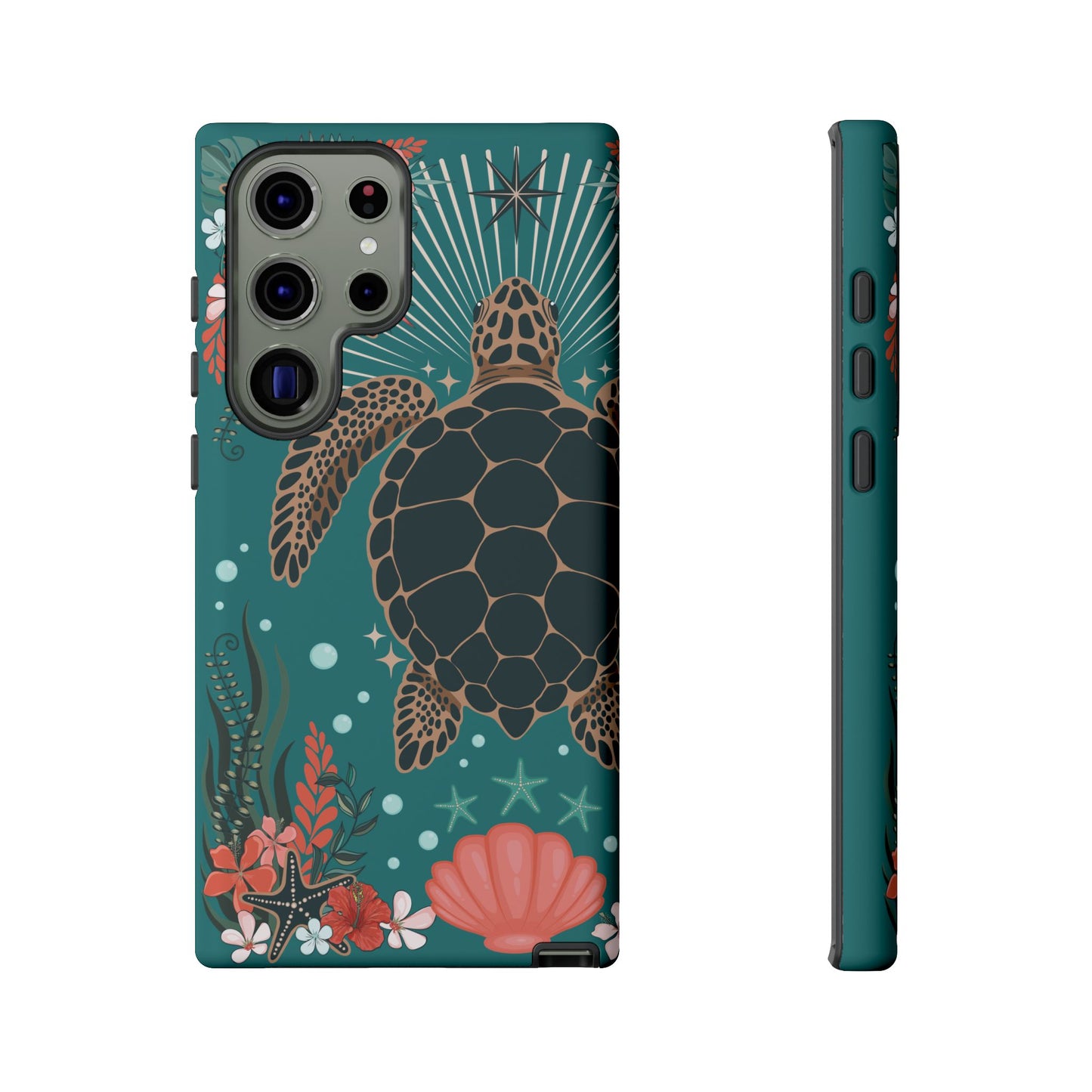 Sea Turtle Illustration Phone Case | Ocean Turtles Coral Floral Pattern Cell Phone Cases - Iphone, Google Pixel, Samsung - Matte Finish