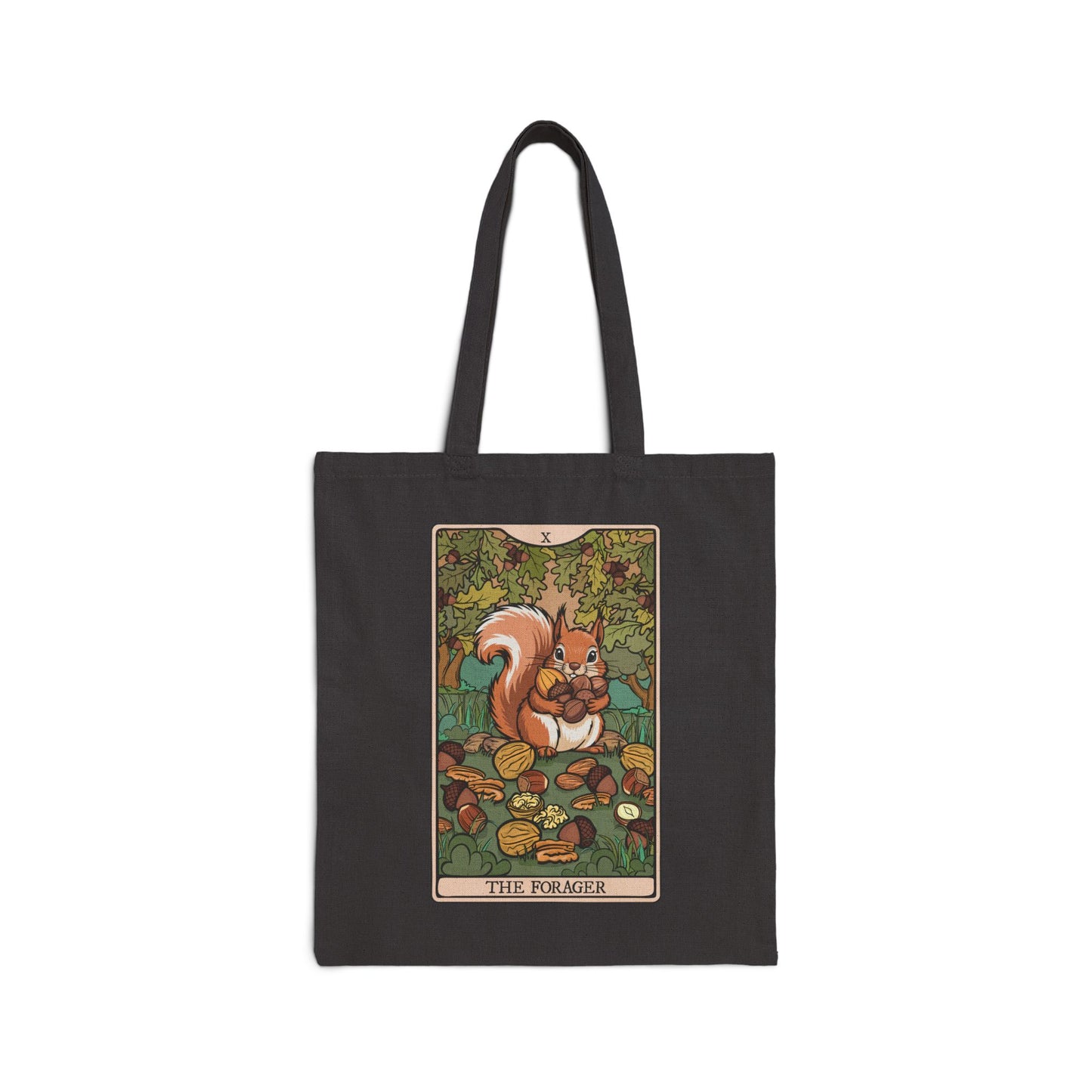 Forager Squirrel Tarot Card Artwork Canvas Tote Bag | Autumn Foraging Squirrels Woodland Cute Fall Illustration 100% Cotton Totes