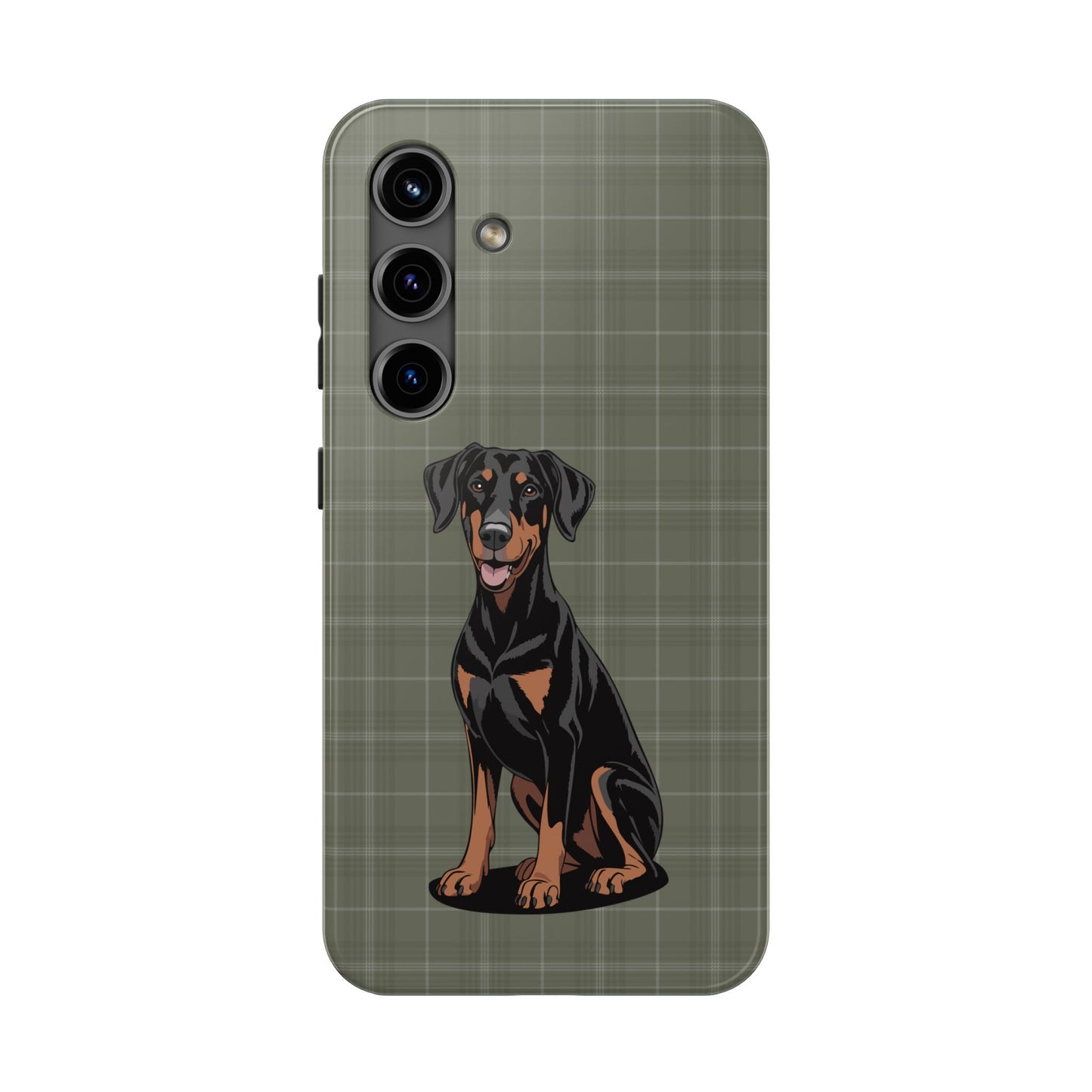 Doberman Pinscher Dog Phone Case, Tough Phone Cases Pet Dogs Green Plaid Pattern