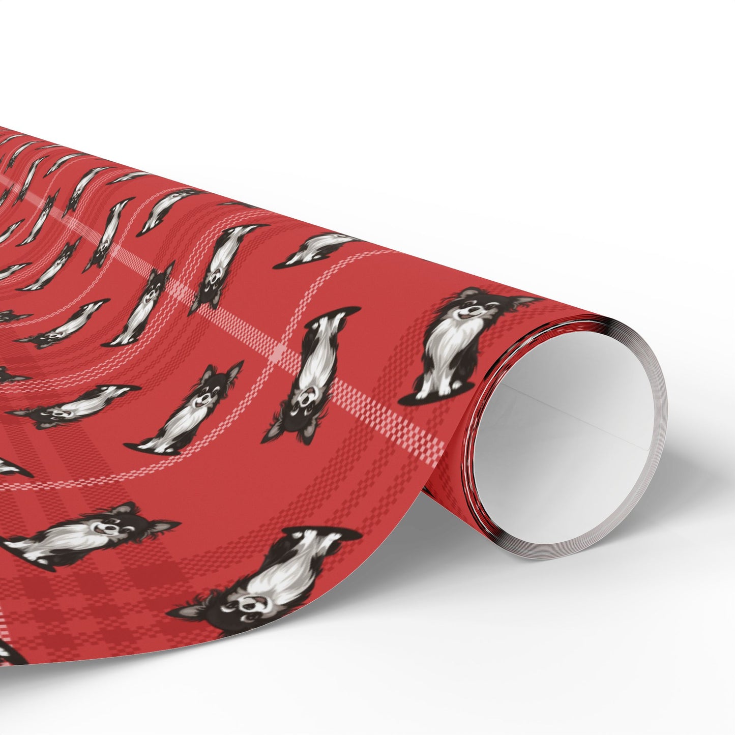 Long Haired Chihuahua Dog Wrapping Paper, Red Plaid Dogs Print Gift Wrap Roll, Chihuahuas Christmas Holiday Birthday Matte Wrapping Papers