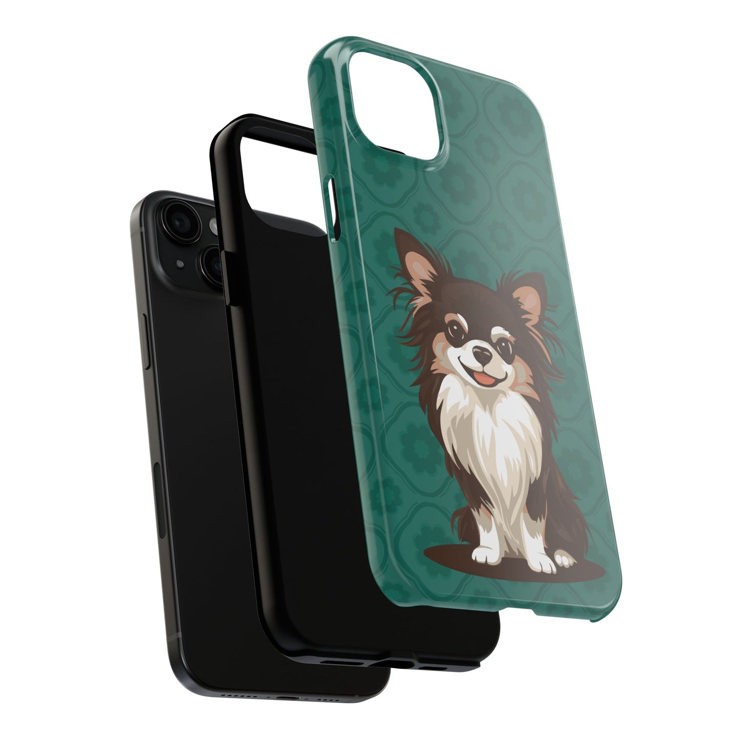 Long Haired Chihuahua Dog Phone Case, Tough Phone Cases Pet Dogs Teal Pattern