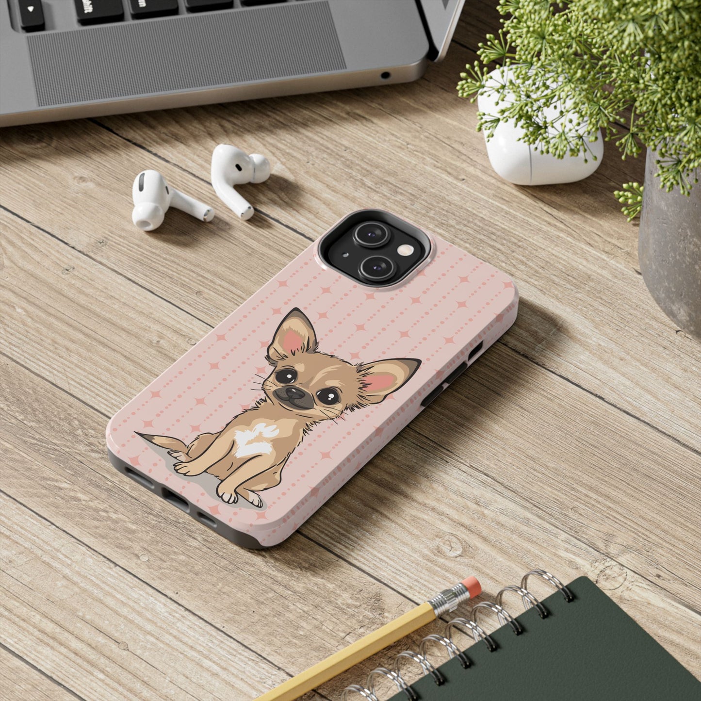 Tan Chihuahua Puppy Dog Phone Case, Tough Phone Cases Pet Dogs Retro Pink Pattern