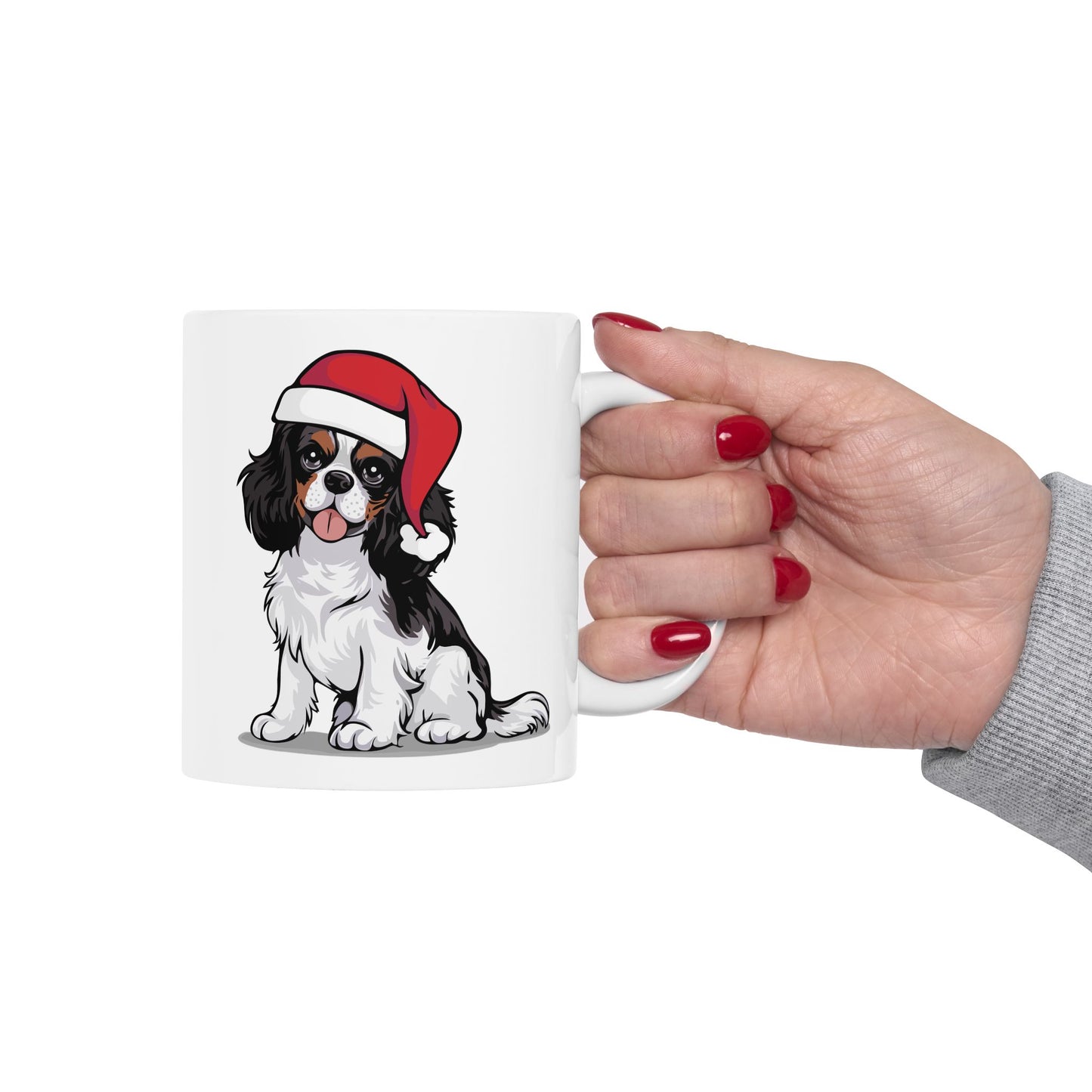 Christmas Cavalier King Charles Spaniel Dog Ceramic Mug, Holiday Xmas Santa Dogs Coffee Mug, Cute Snowy Winter Puppy Tea Mug