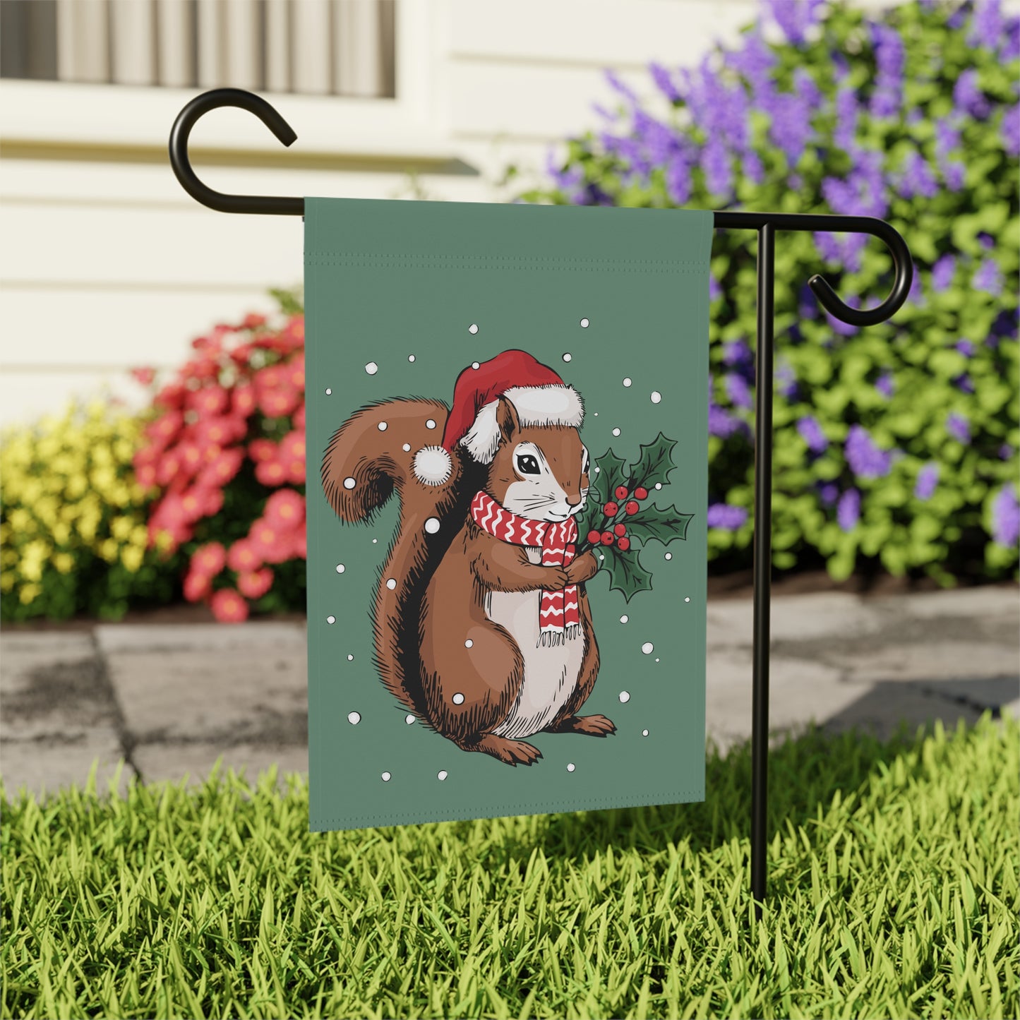 Santa Squirrel Garden Flag, Christmas Decor Yard Banner, Holiday Decorations, Xmas Squirrels Outdoor Flags