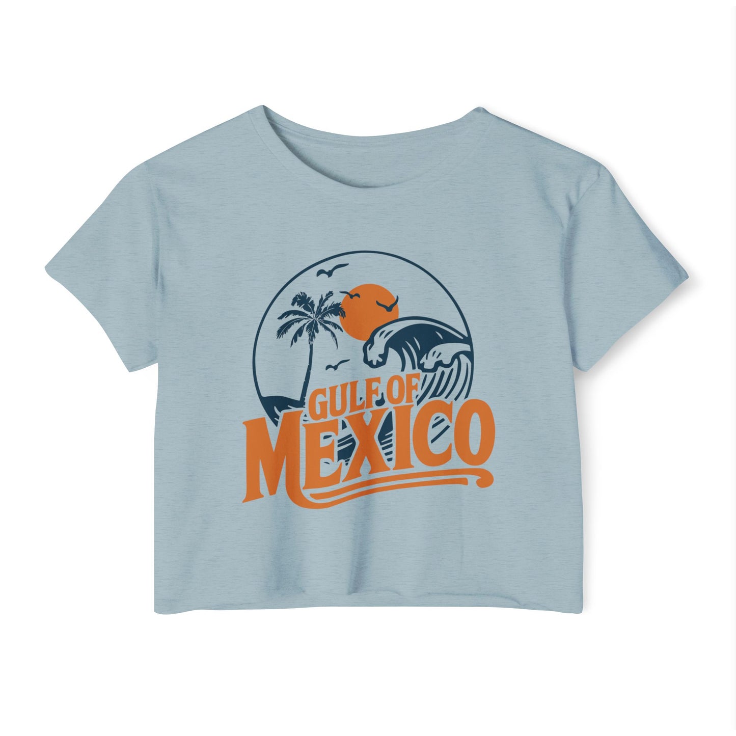 Gulf of Mexico Women's Crop Top, Retro Travel Destination Summer Cropped Tee, Beachwear Vacation T-shirt