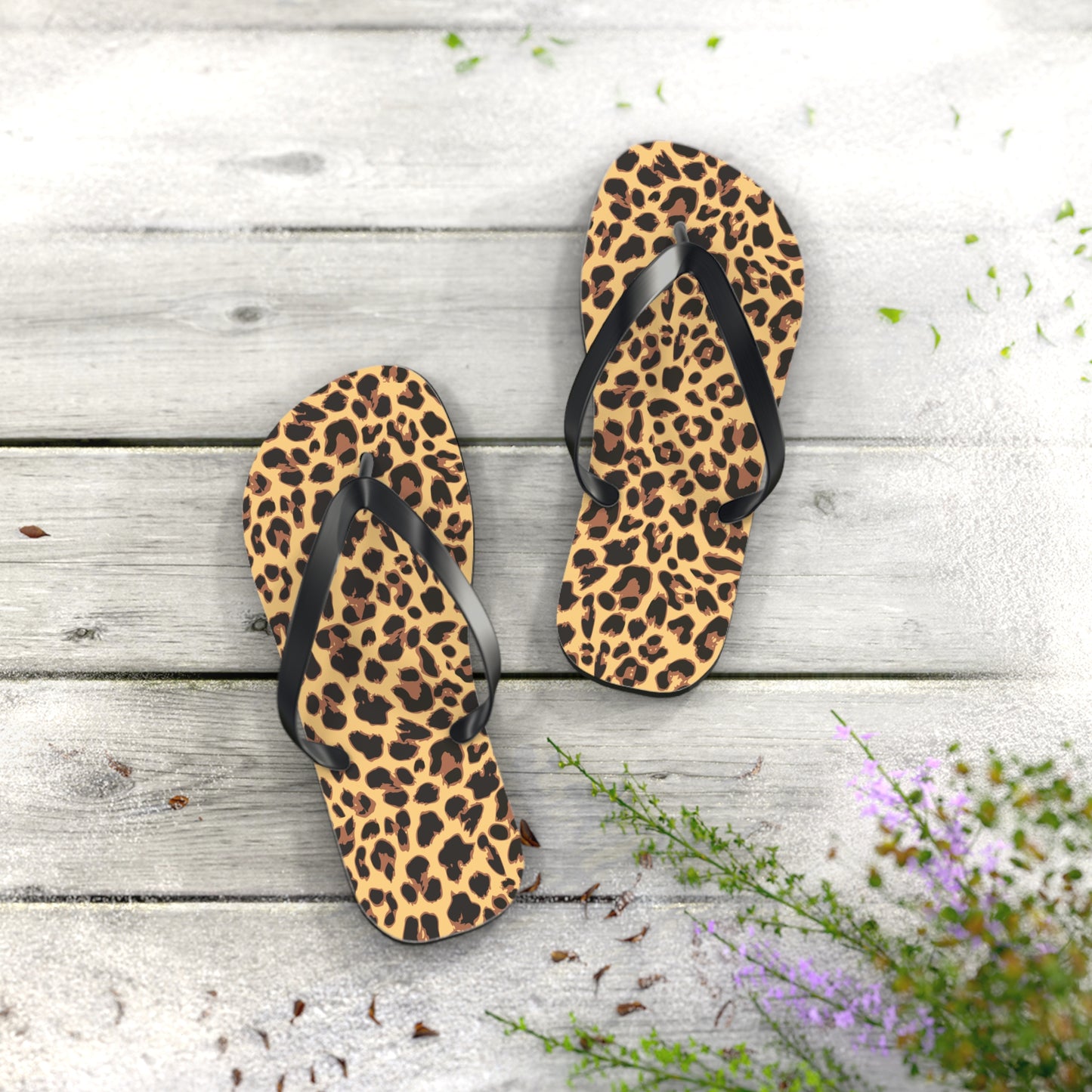 Leopard Print Flip Flops | Animal Cheetah Print Beach Sandals, Women's Summer Pool Footwear