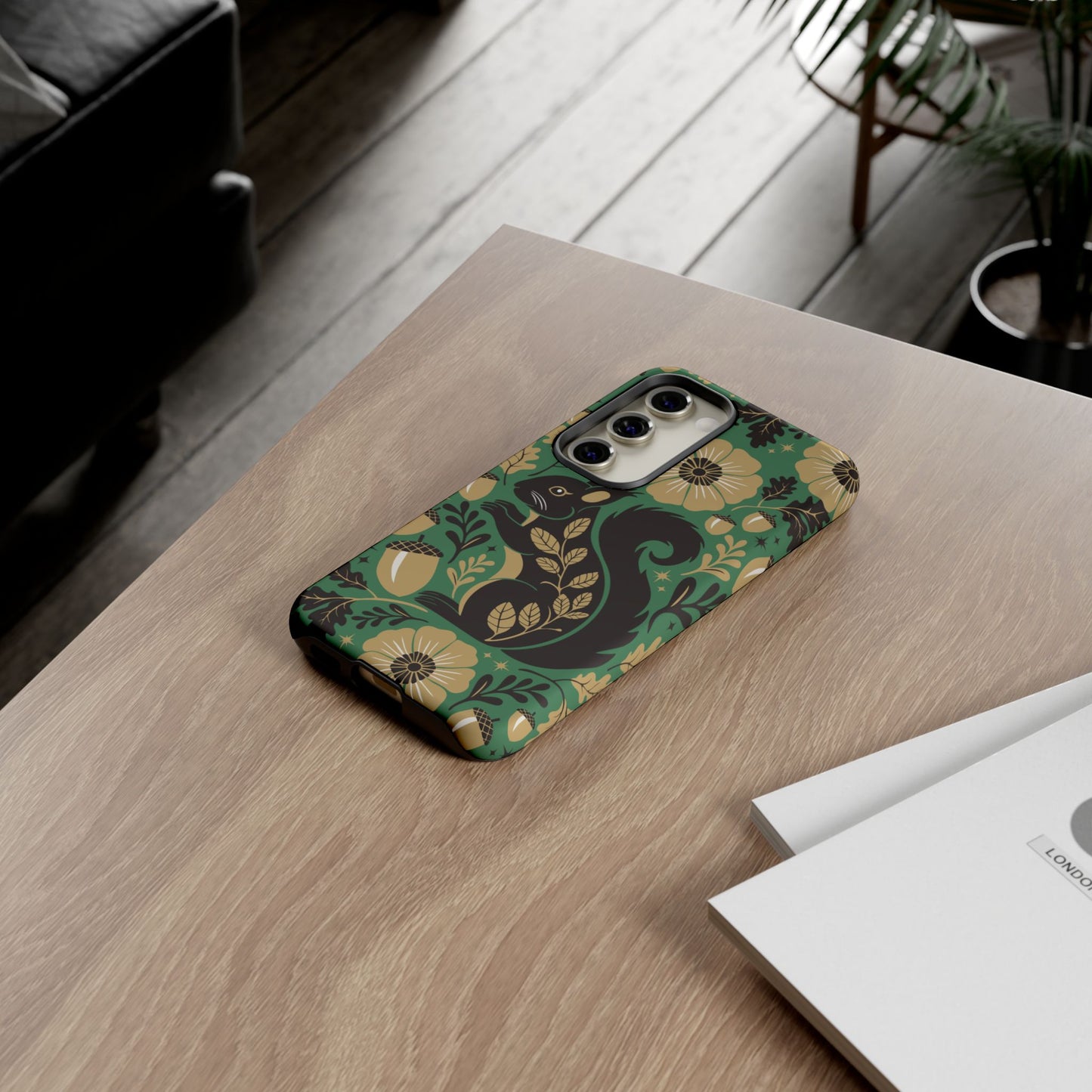 Green Squirrel Floral Pattern Cell Phone Case | Botanical Folk Art Acorn Leaves Design, Iphone Google Pixel Samsung Cases Matte Finish