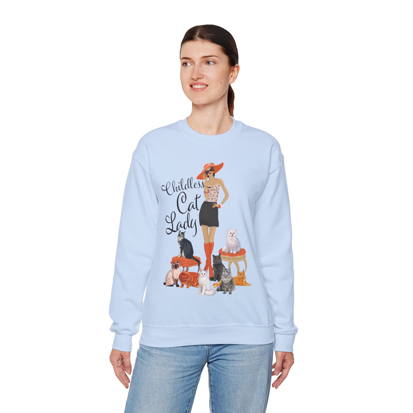 Childless Cat Lady Heavy Blend Crewneck Sweatshirt Crazy Cat Ladies Cat Mom Sweater