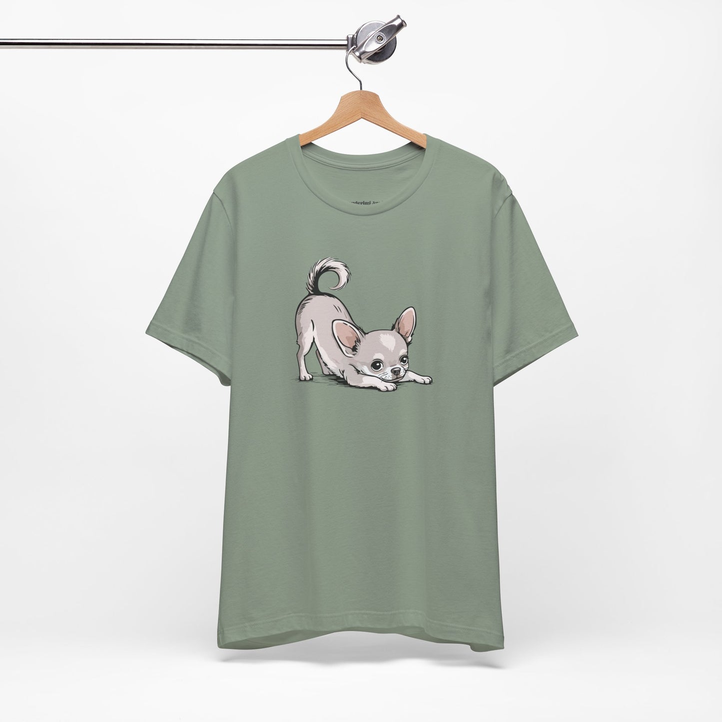 Playful Stretching Chihuahua Dog T-Shirt | Cute Puppy Dogs Illustration Tee, Cotton Chihuahuas Apparel, Pet Owner Shirts