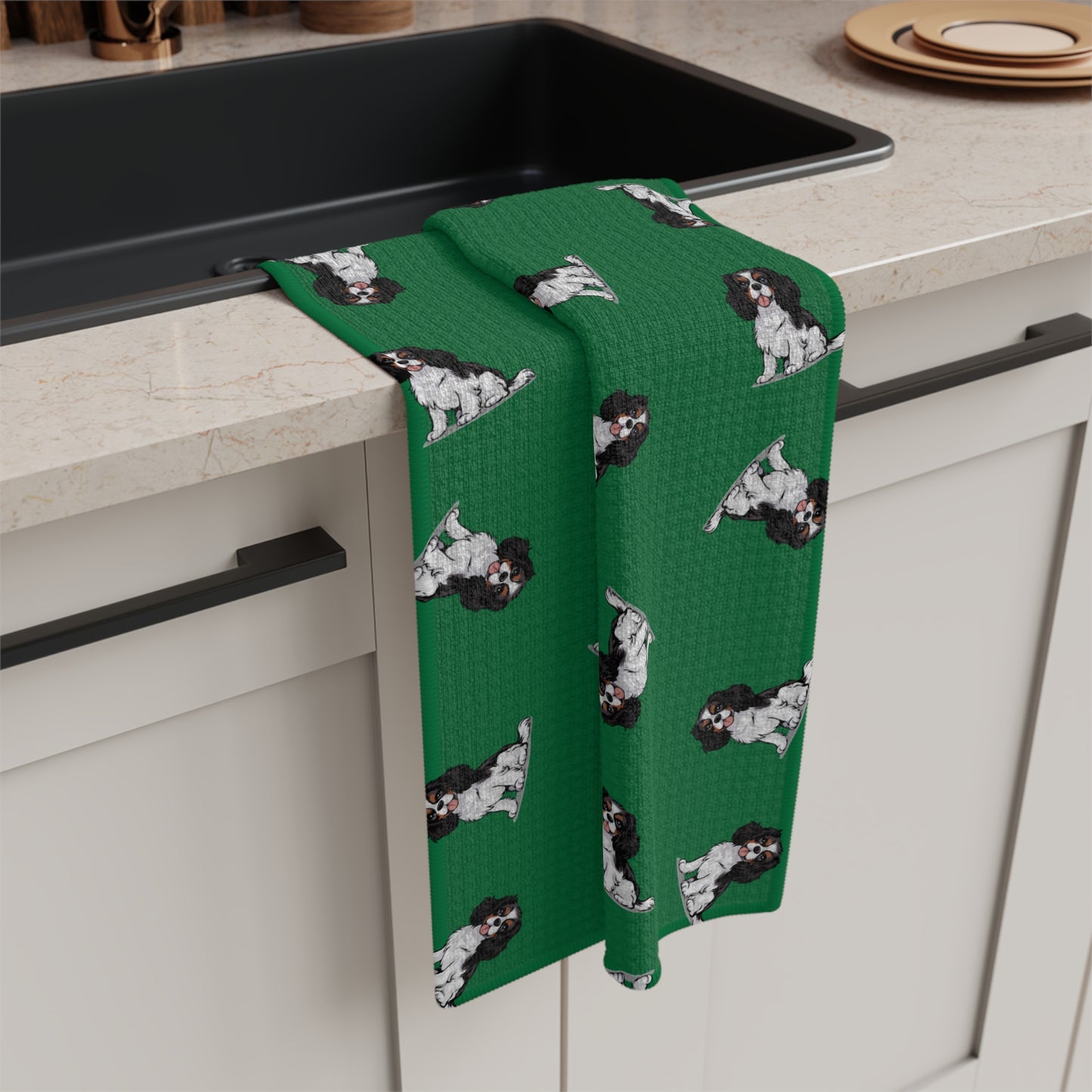 Tricolor Cavalier King Charles Spaniel Dog Microfiber Tea Towel Kitchen Hand Towels with Pet Dogs Cavaliers Puppy Print Home Decor Gifts
