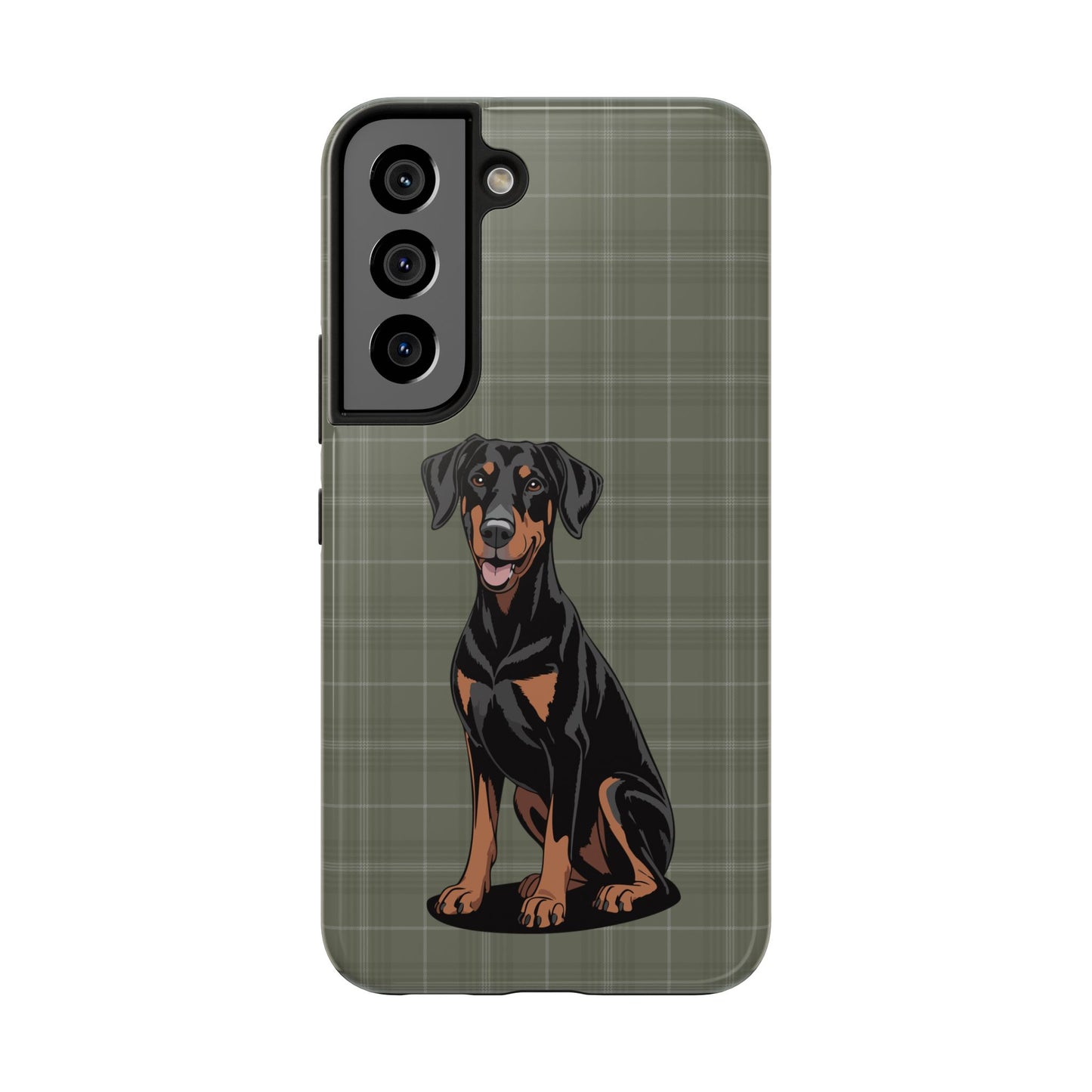 Doberman Pinscher Dog Phone Case, Tough Phone Cases Pet Dogs Green Plaid Pattern