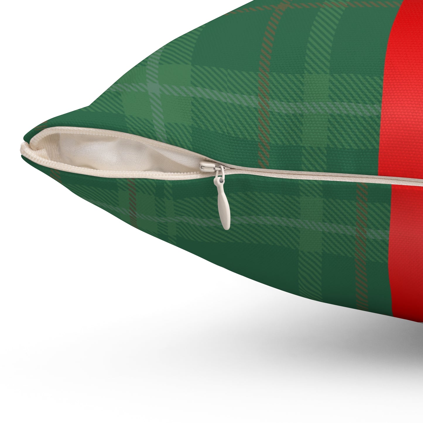 Holiday Gift Throw Pillow, Red Bow on Green Plaid Wrapped Present Pillows, Christmas Home Decor Xmas Decorations, Square Cushion and Cover